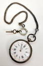 Antique Key Wound Silver Pocket Watch w/ Chain