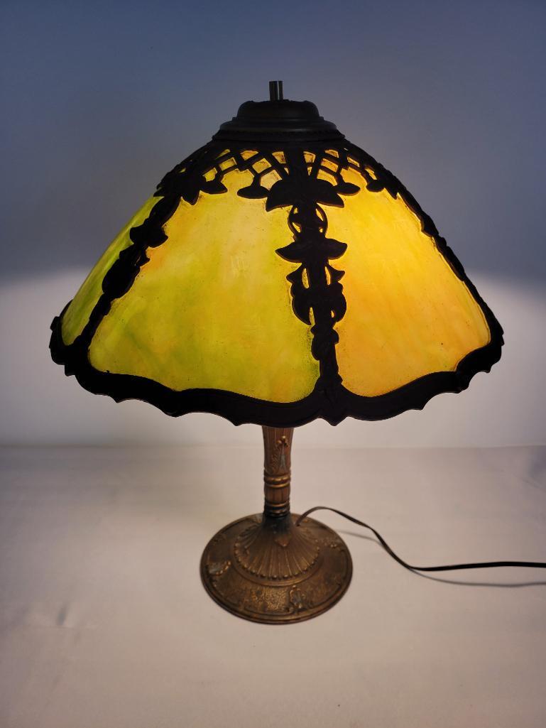 Antique Slag Glass Table Lamp (1 of 8)