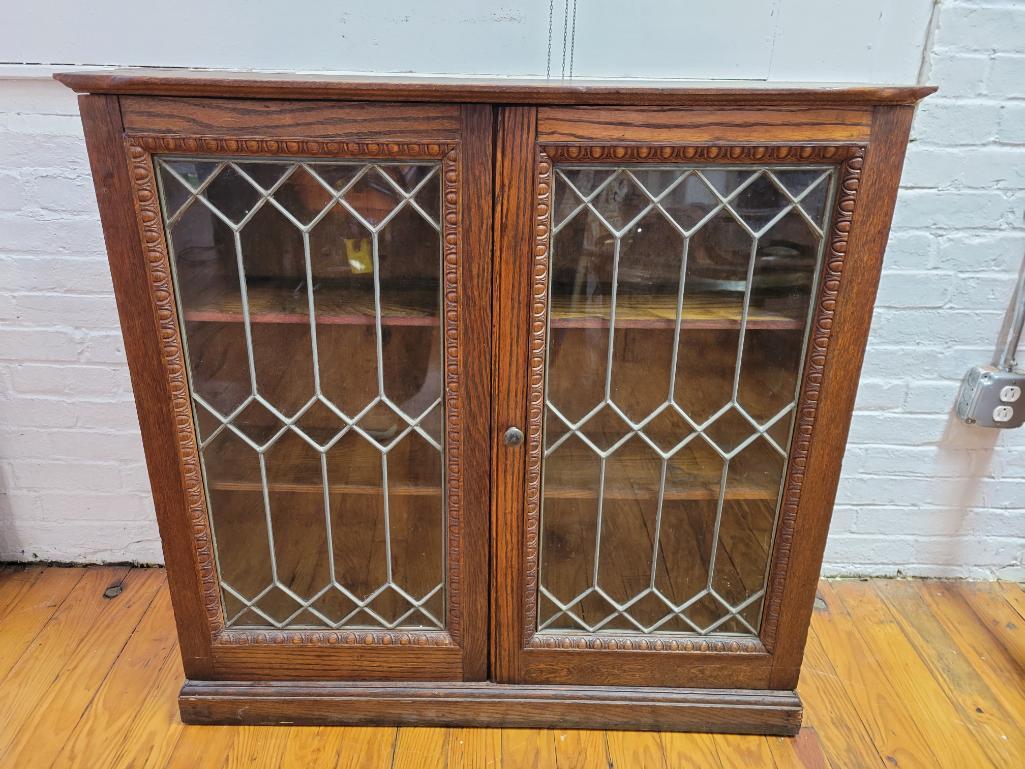 Antique Leaded Glass Oak Display Case (1 of 7)