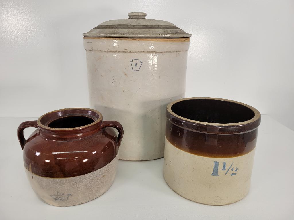 3pc Grouping of Antique Stoneware Crocks (1 of 6)