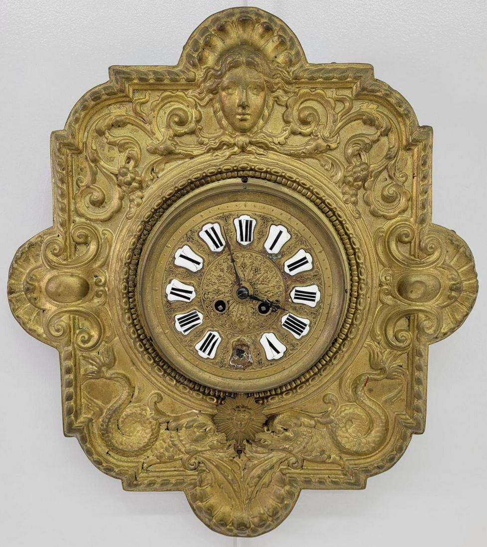 19th C. French Farcot Repousse Brass Wall Clock (1 of 10)