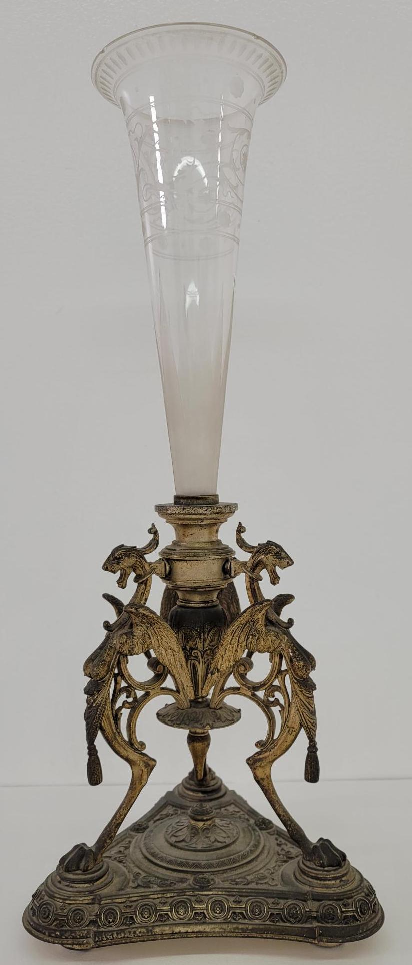 Victorian Etched Glass Epergne w/ Dragon Base (1 of 10)