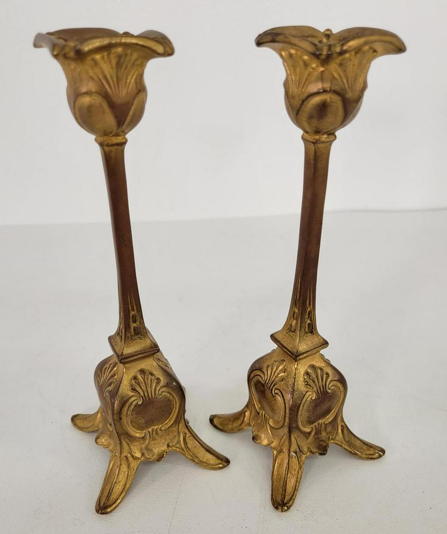 Pair of Art Nouveau Gilt Metal Candlesticks - JB (1 of 6)