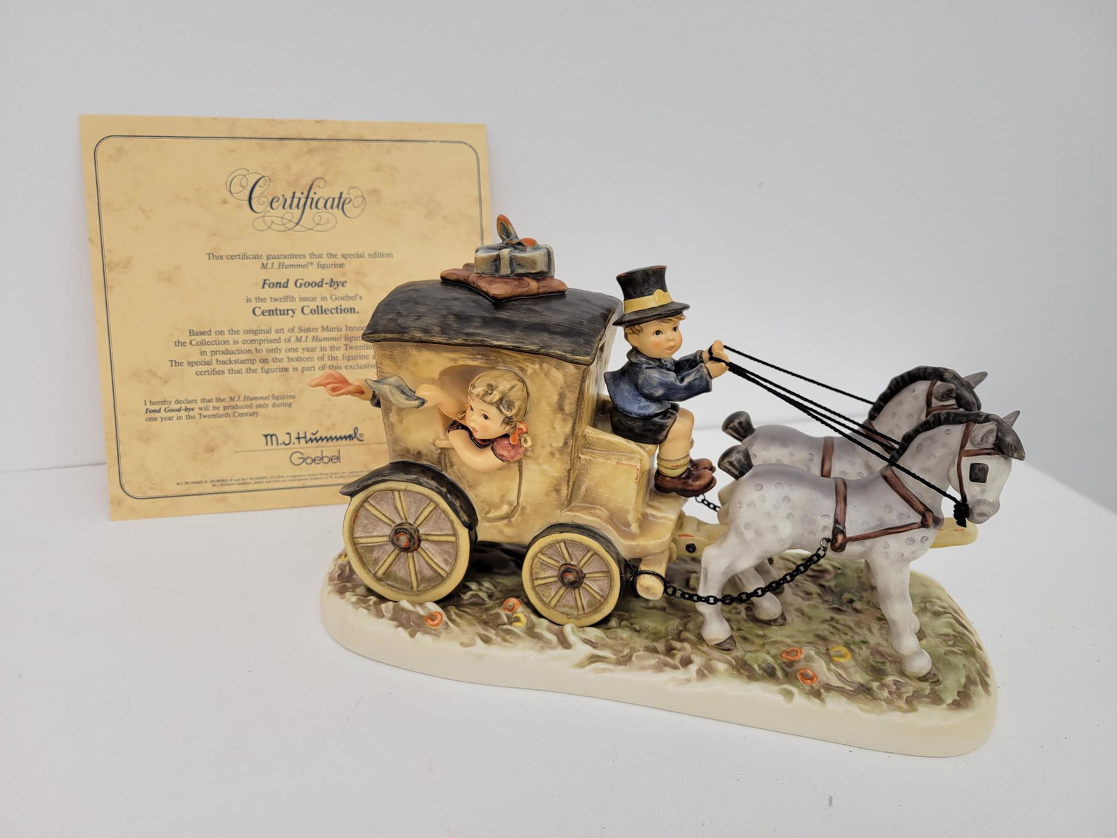 Hummel "Fond Goodbye" - Figure #660: Description: This lot includes the Hummel figure titled "Fond Goodbye" Figure #660. This lot is part of a large 500 piece collection we will be selling in this auction! You get all of the pieces in th