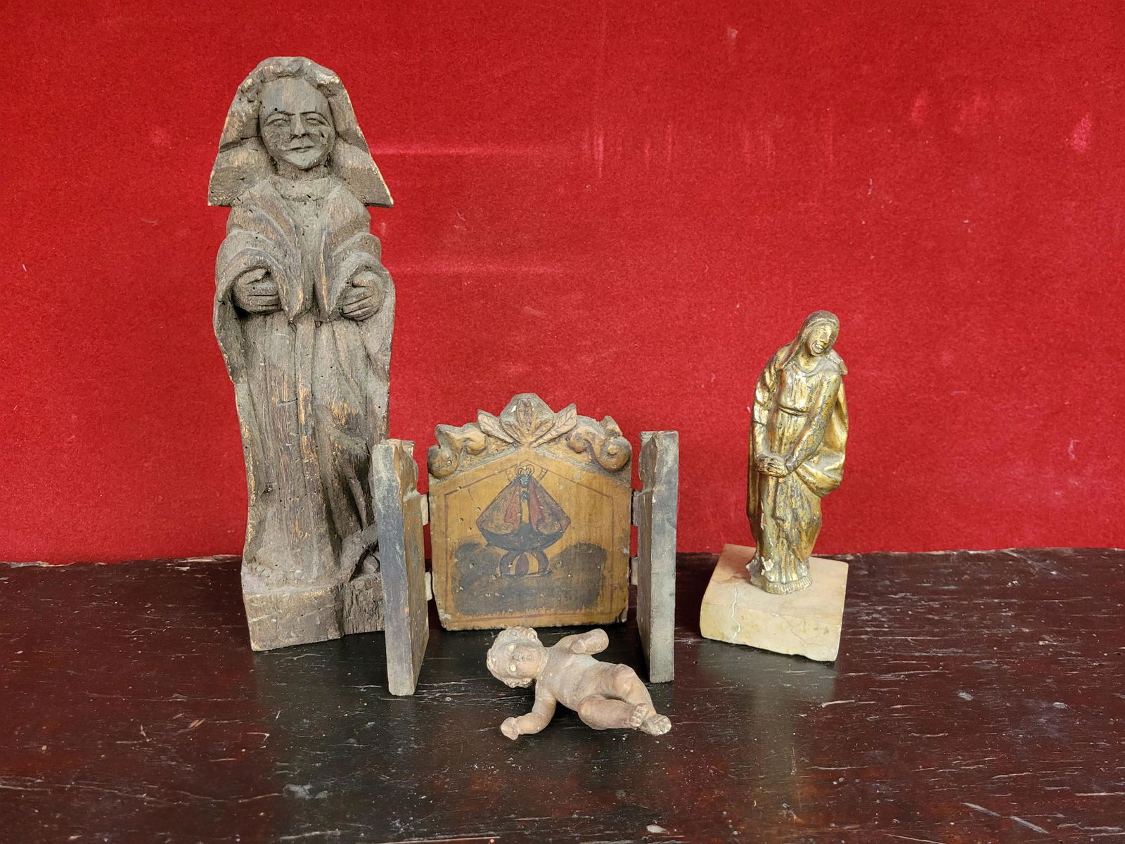 Lot of Antique Carved Wood Religious Objects (1 of 10)
