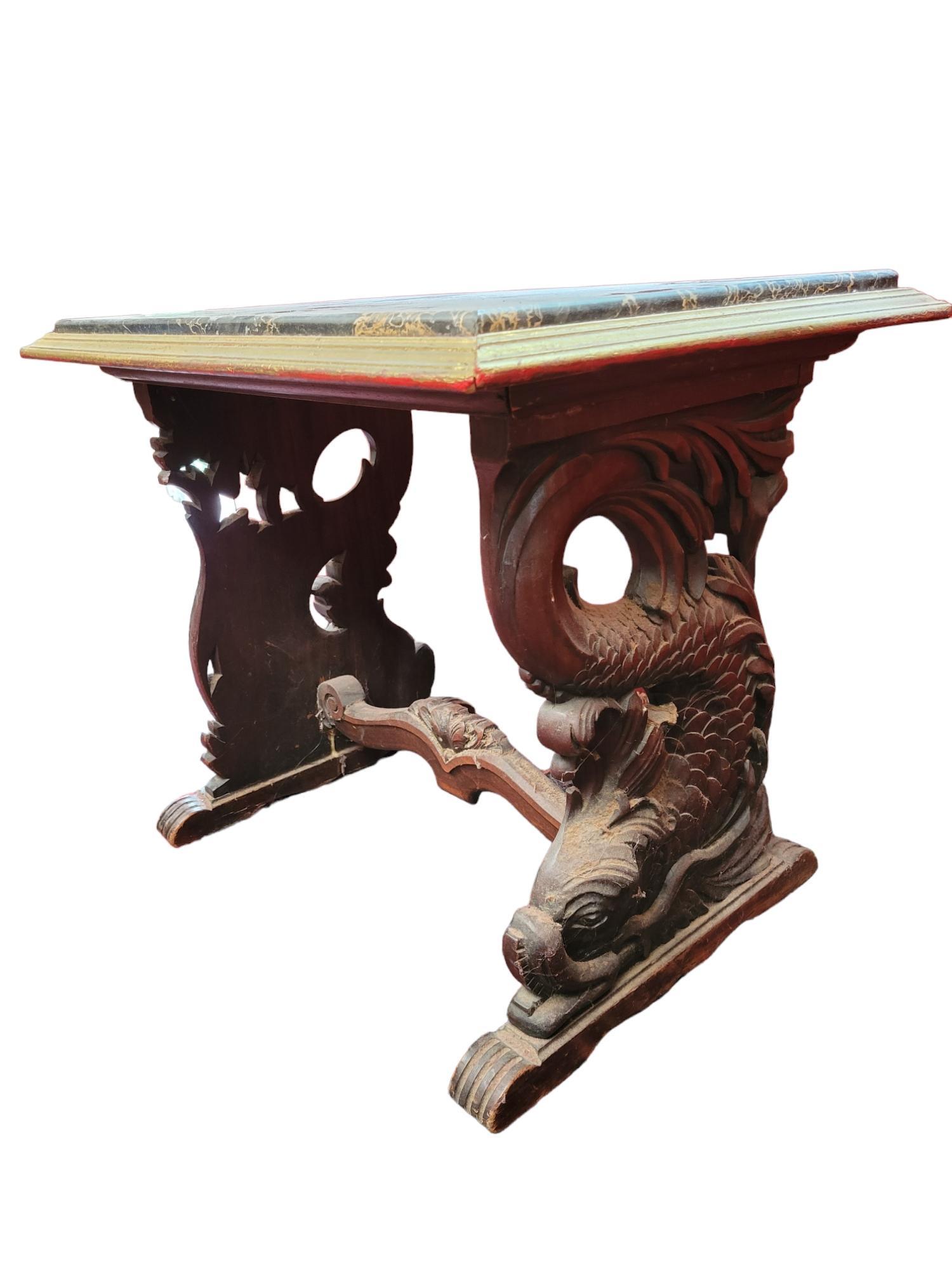 Heavily Carved Victorian Dolphin Side Table (1 of 8)