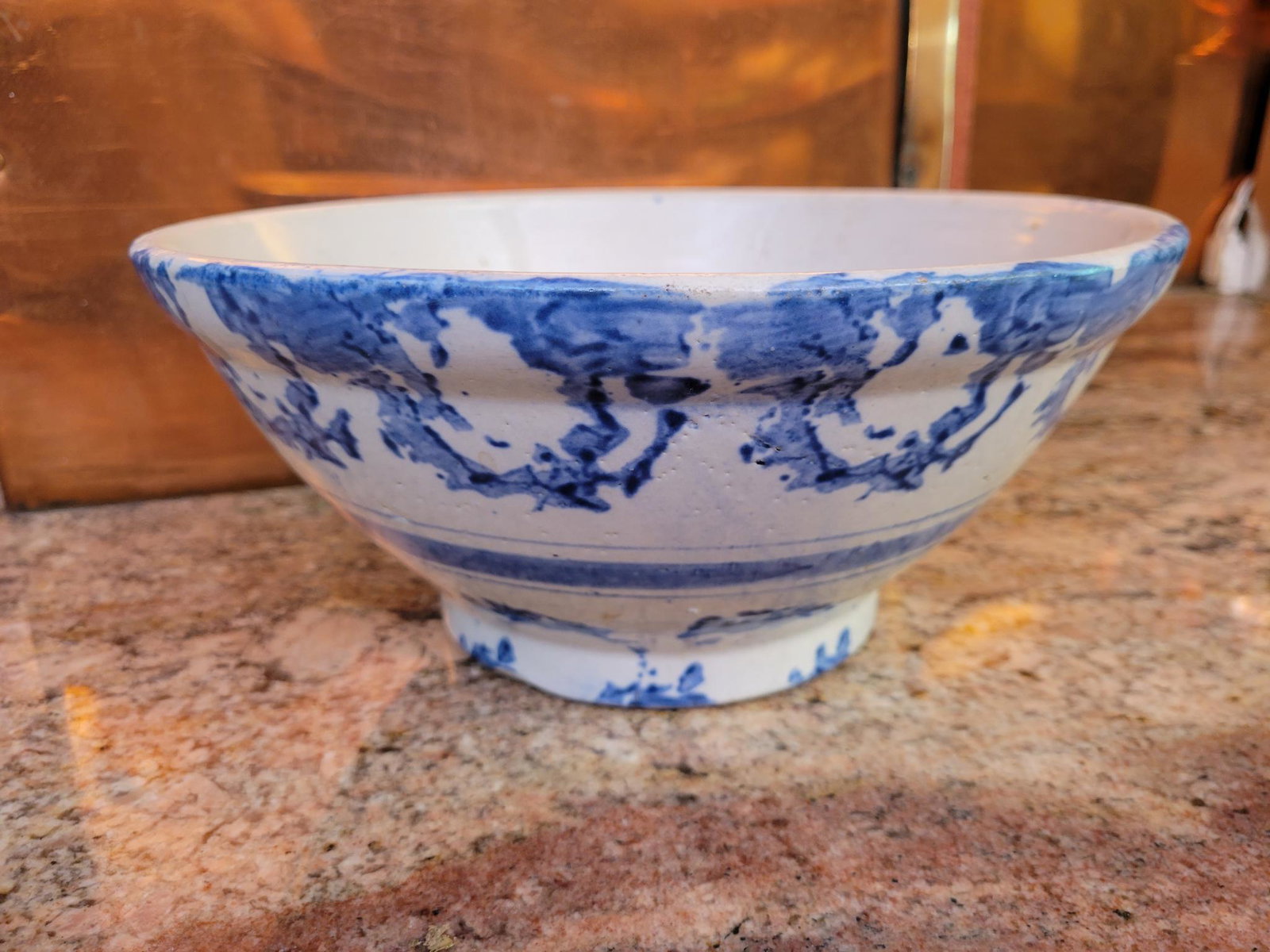 Blue & White Spongeware Stoneware Mixing Bowl (1 of 6)