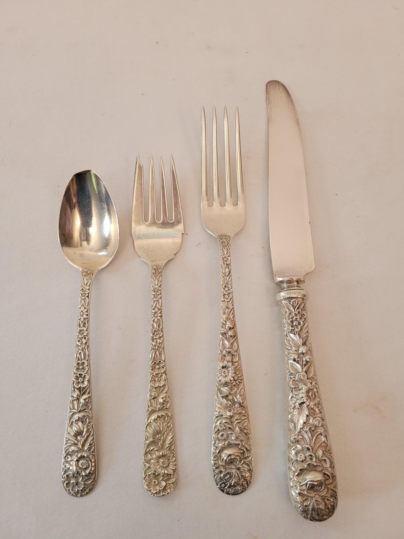 S. Kirk & Sons "Repousse" Sterling Flatware Set (1 of 18)