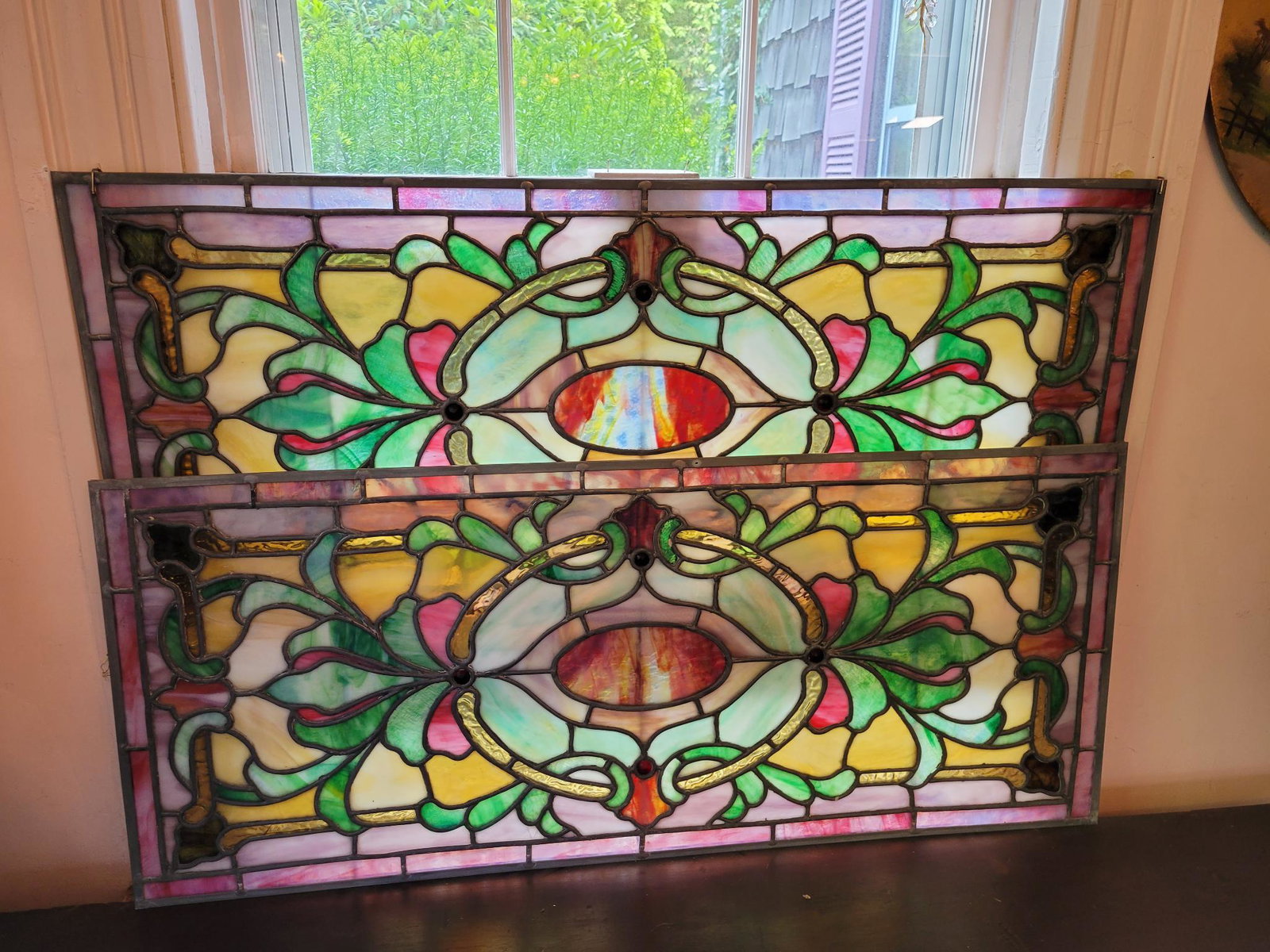 Pair of Antique Leaded Stained Glass Window Panels (1 of 11)