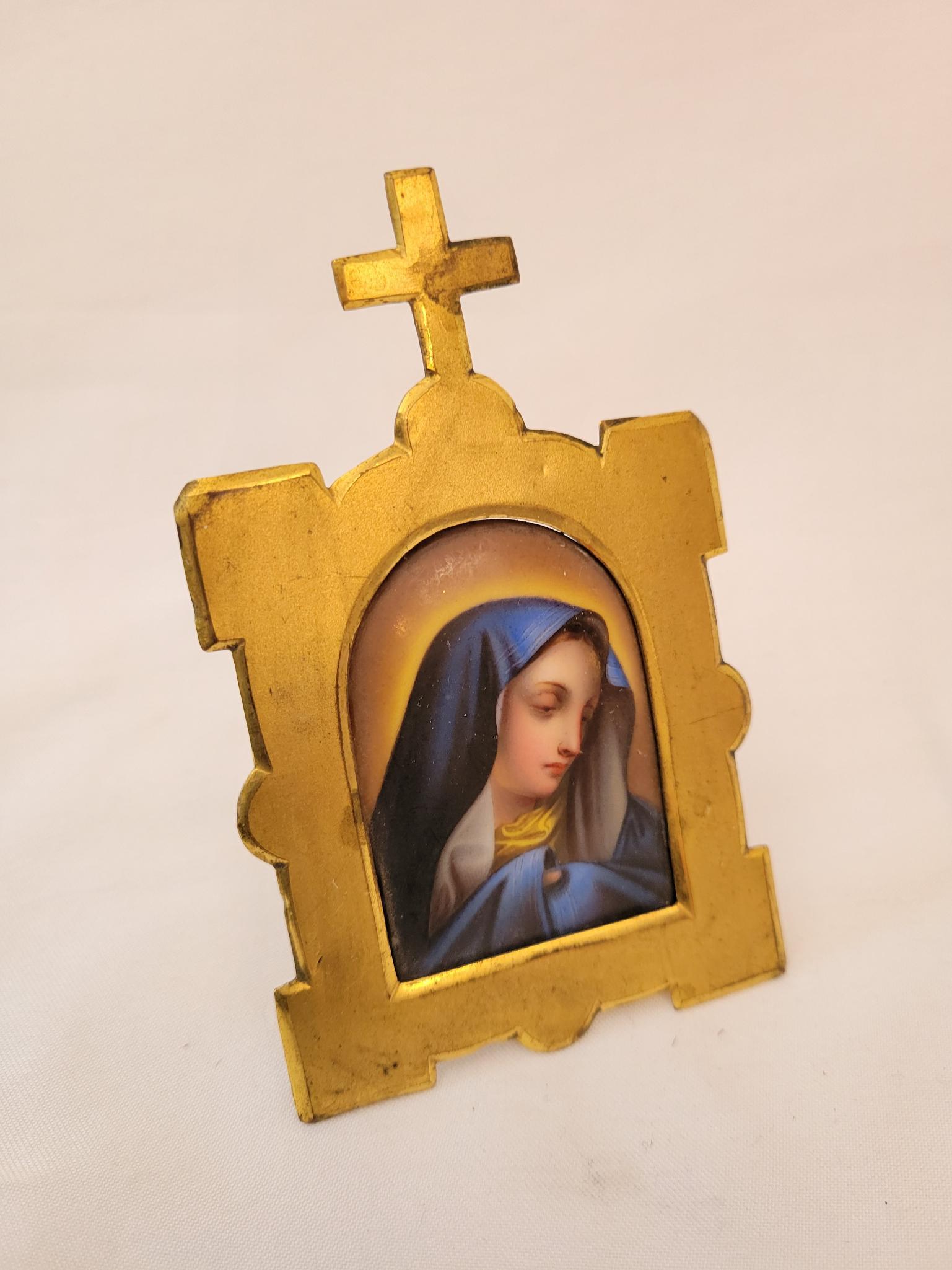 19th C. Porcelain Madonna Medallion in Stand (1 of 7)