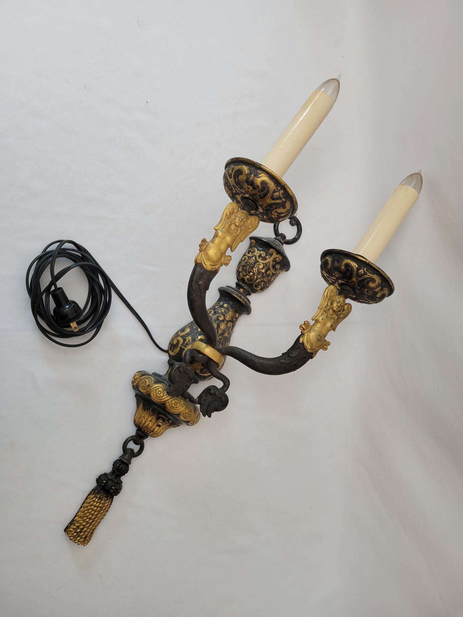 Victorian Bronze 2 Arm Lighted Wall Sconce (1 of 9)