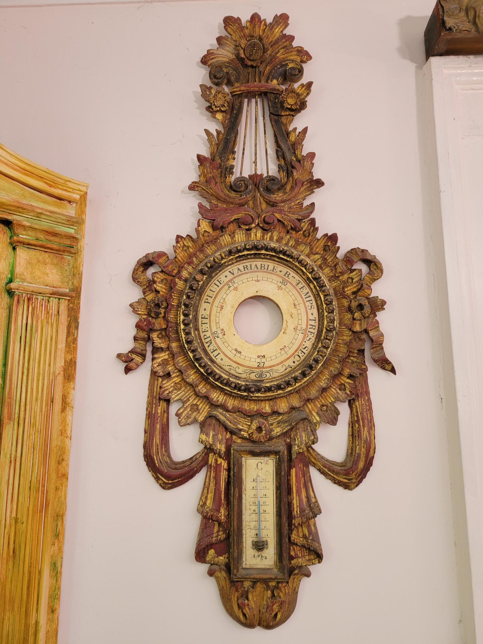 French Carved Gilt Wood Wall Barometer (1 of 6)