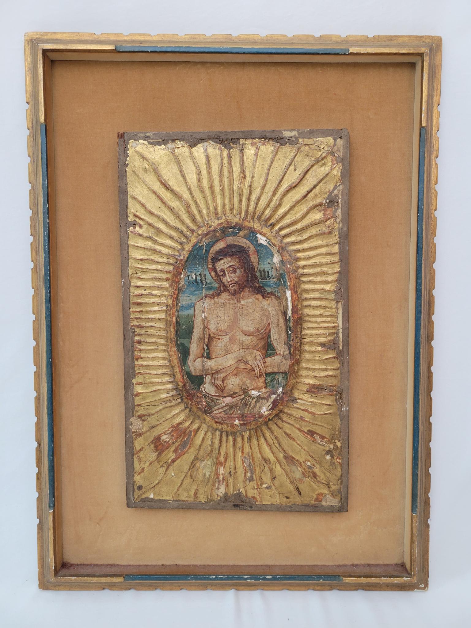 Antique Painted Wood Religious Icon of Jesus (1 of 8)