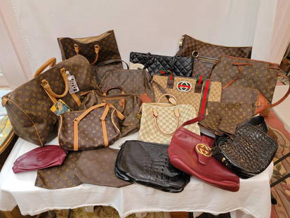 Massive Estate Lot of Knockoff Designer Handbags: Description: This lot includes a massive estate lot of assorted knockoff designer handbags. All of these bags appear to be knockoffs, some being of higher quality than others. Conditions range from ba