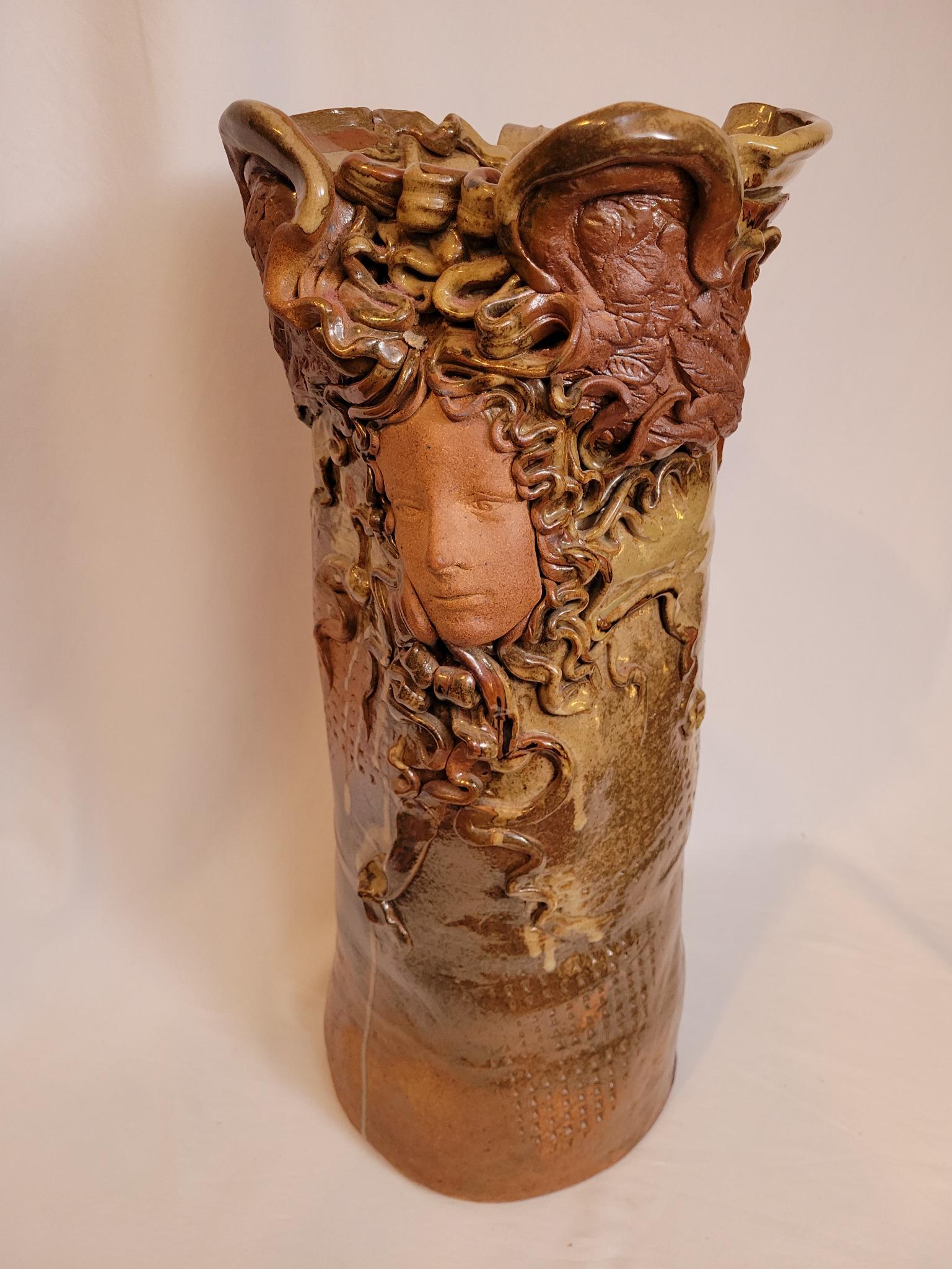 Unique American Art Pottery Face Umbrella Stand (1 of 12)