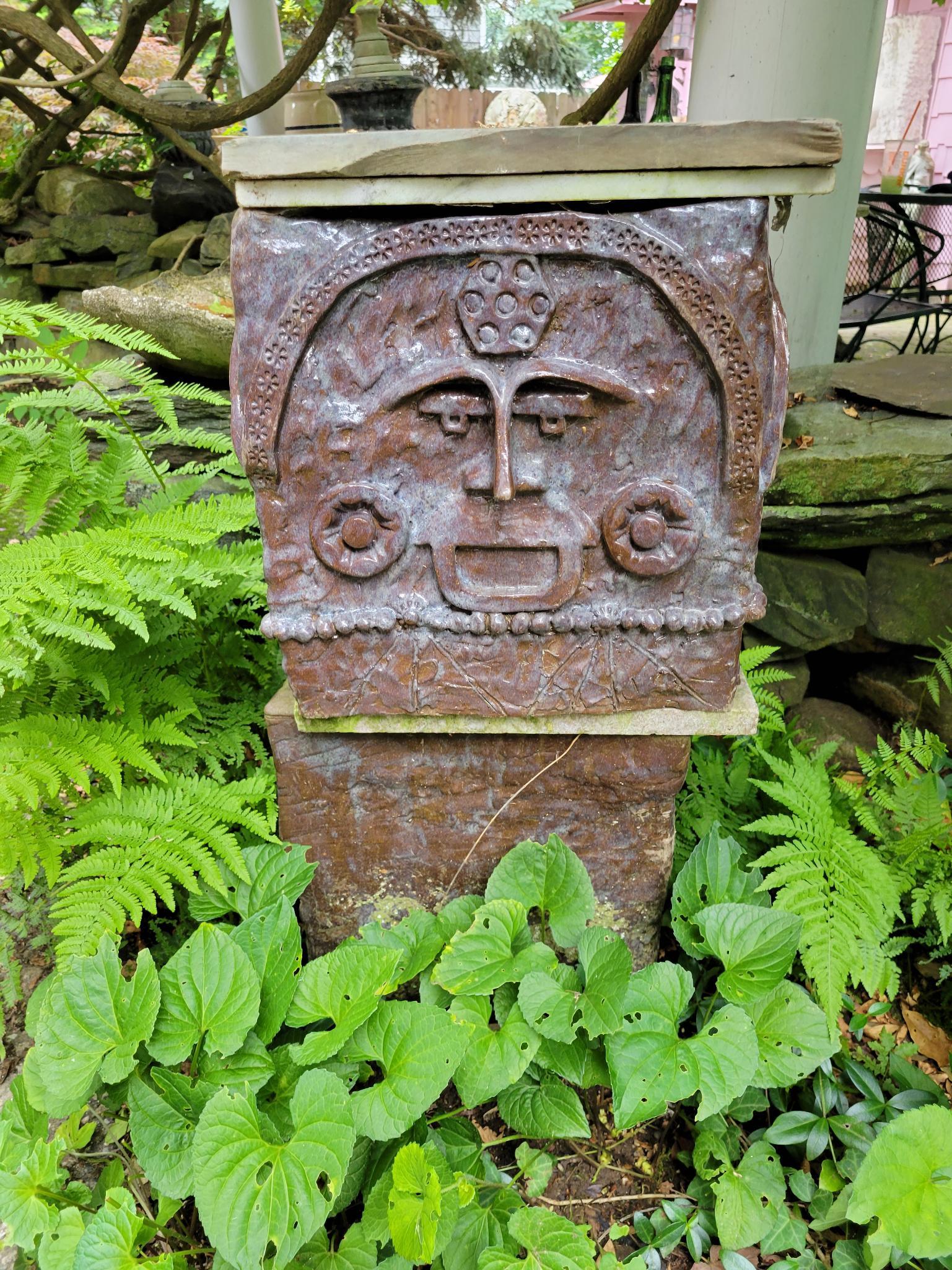 Four Sided Art Pottery Face Planter w/ Base (1 of 6)