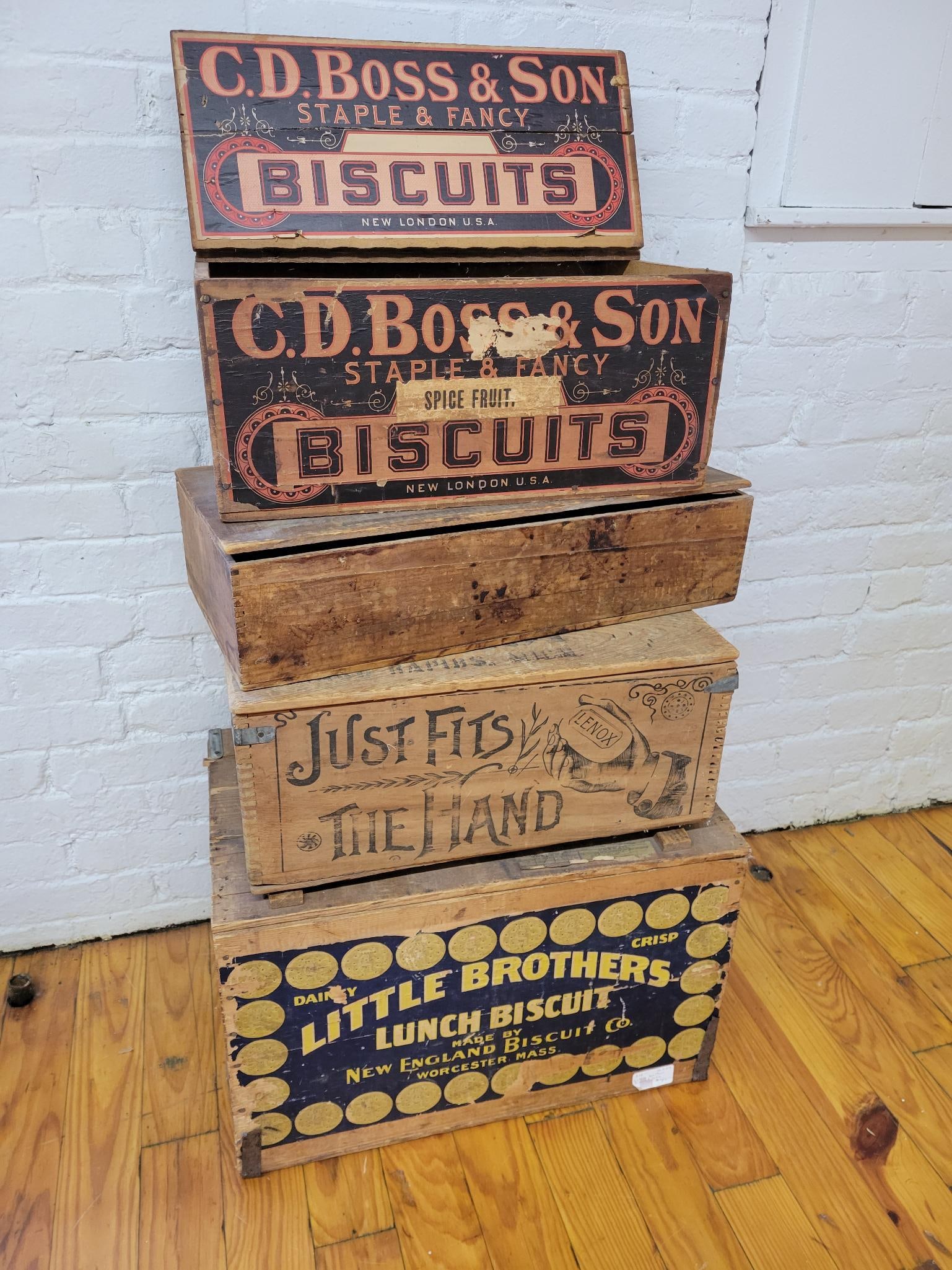 (4) Four Antique Wooden Advertising Crates (1 of 16)