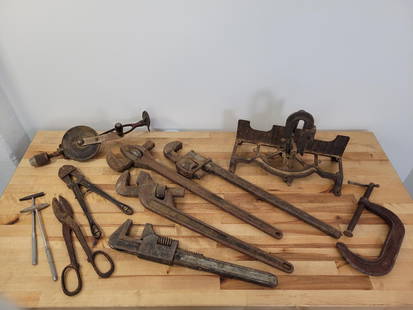 Estate Grouping of Antique Tools: Lot includes all of the tool shown in pictures, everything is offered exactly as found in the estate and includes woodworking tools to pipe wrenches