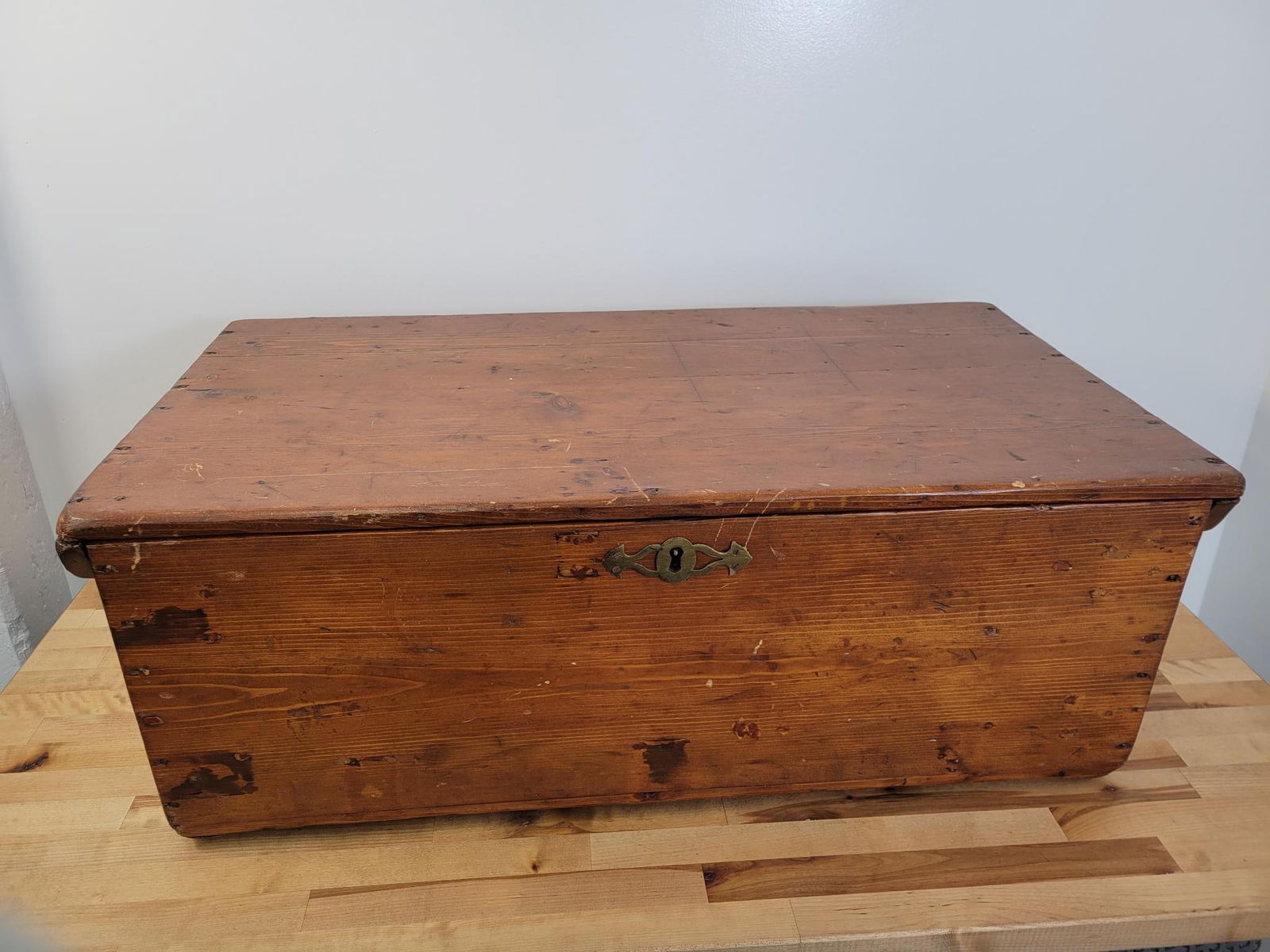 Antique Pine Footlocker Chest (1 of 10)