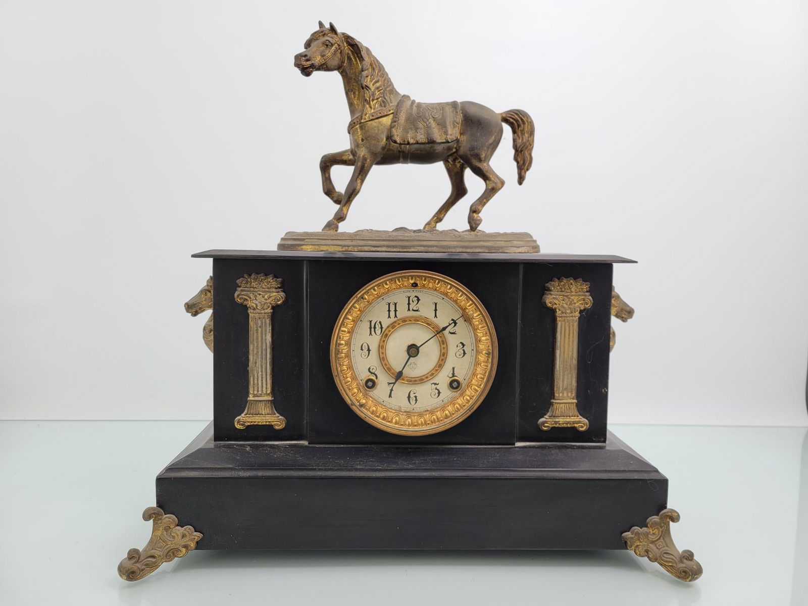 Ansonia Cast Iron Horse Mantle Clock Auction