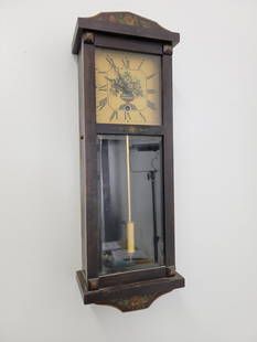 Gilbert "Hollywood" Wall Clock: This lot includes an early 20th C. wall clock made by the Gilbert Clock Co, listed as the "Hollywood" Model. Includes pendulum & key.  All clocks are sold As-Is for decorative purposed only, functiona