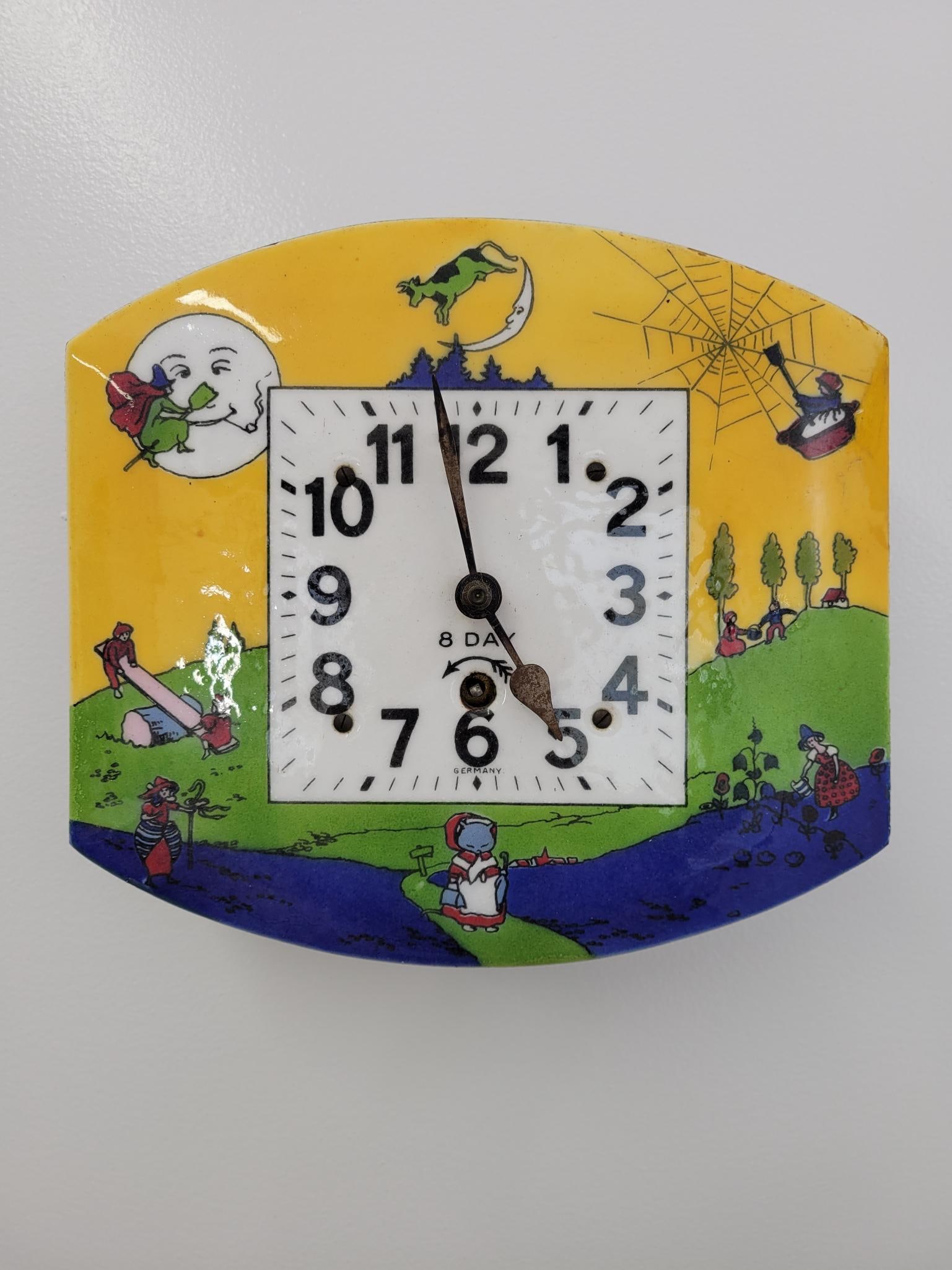 Antique German Enameled Nursery Rhyme Wall Clock (1 of 7)