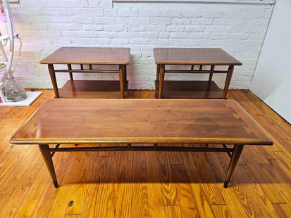 Mid Century Lane "Acclaim" 3pc Coffee Table Set: These tables are made of Walnut & Ash, made by Lane. In near perfect original condition, these have not been refinished or touched in over 50 years! Includes a coffee table and 2 side Ables. All are m