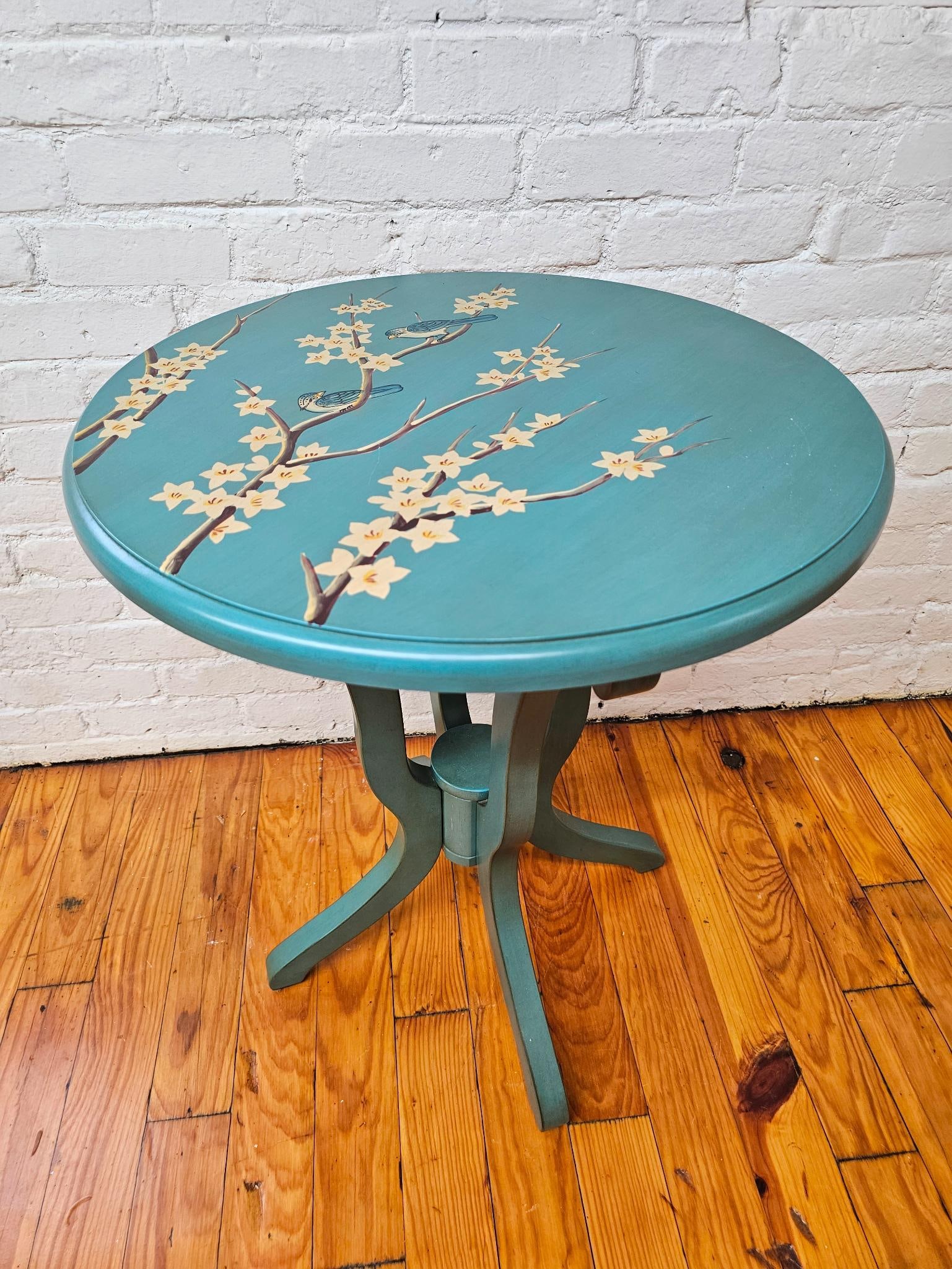 Pier 1 Imports Blue Floral Painted Side Table (1 of 7)