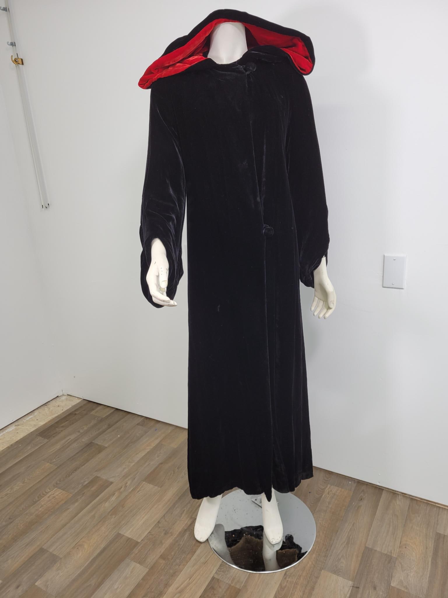 Black Velvet Opera Coat With Red Lined Hood (1 of 12)