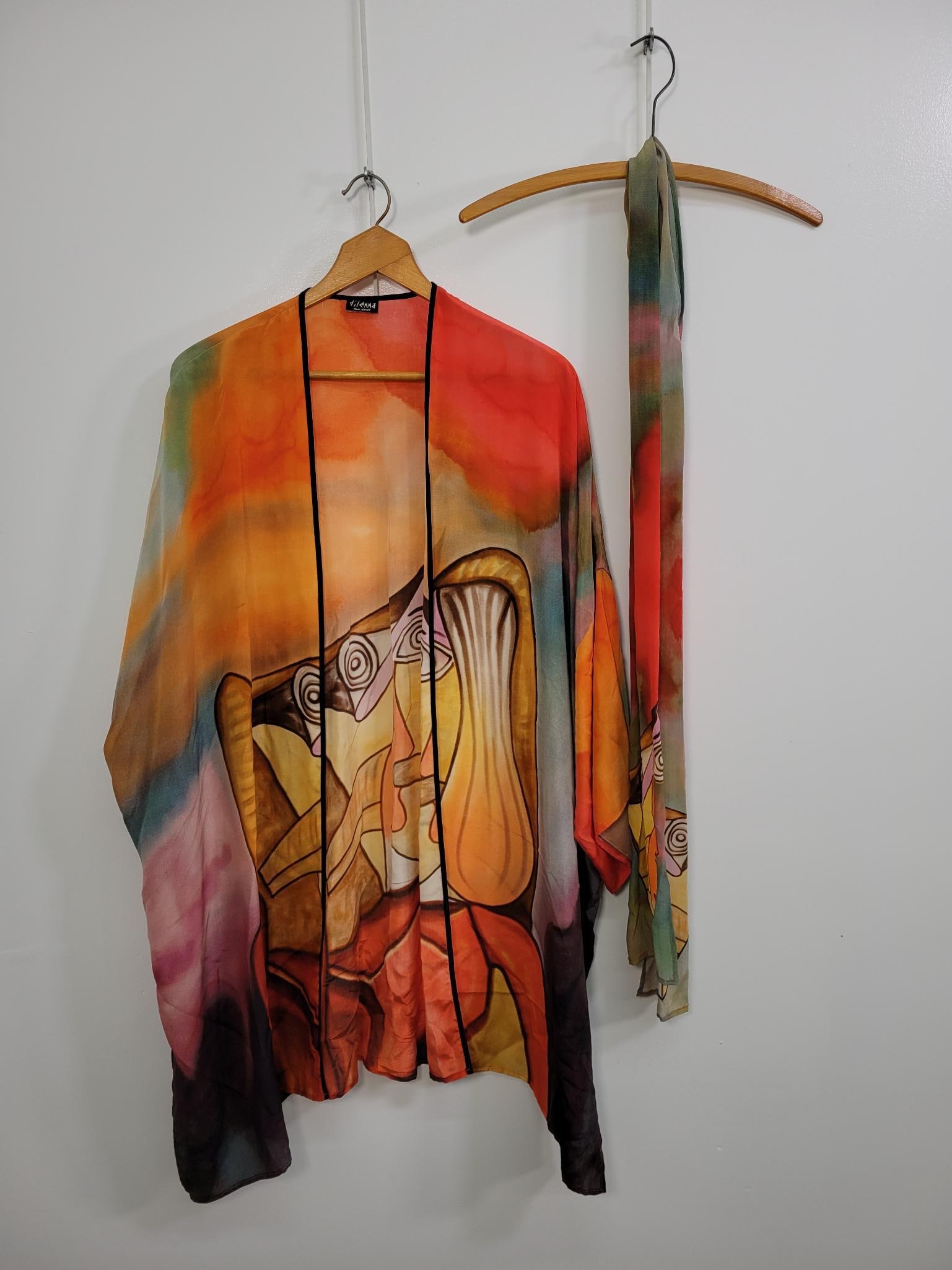 Artist Inspired Hand painted Dilemma Silk Kimono (1 of 4)