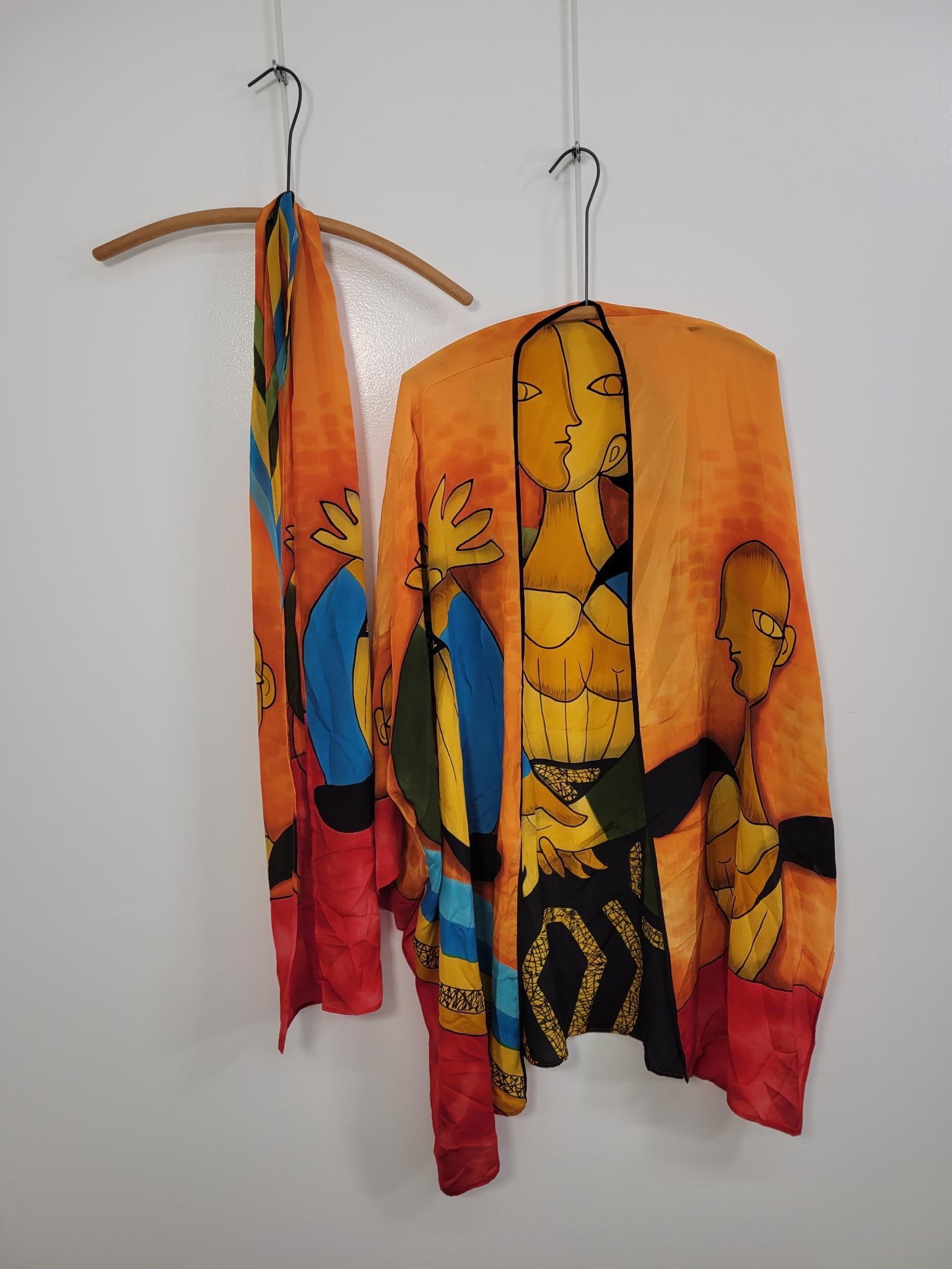 Artist Inspired Hand Painted Silk Kimono W/ Scarf (1 of 11)