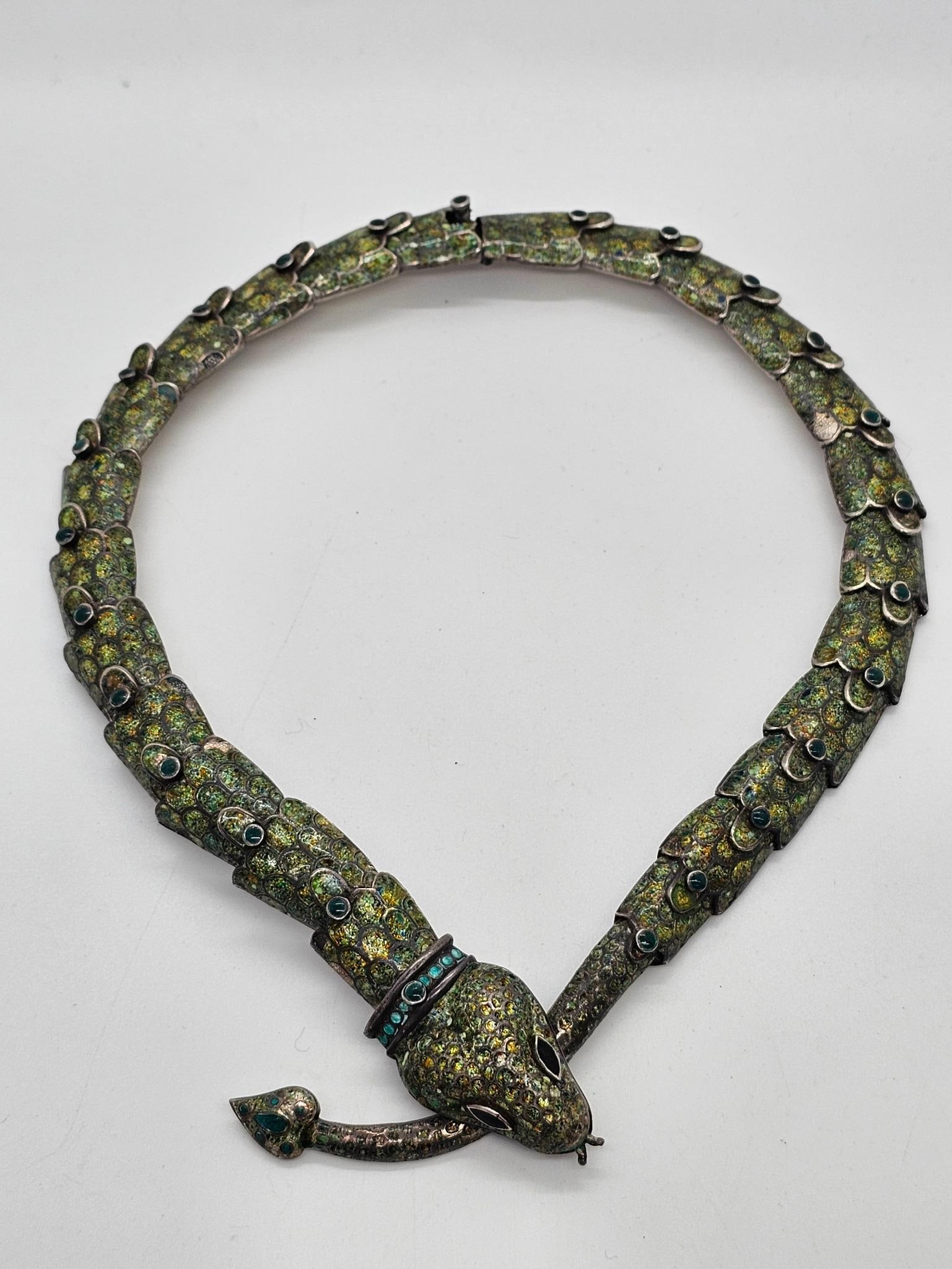 Margot De Taxco Enameled Sterling Snake Necklace (1 of 10)