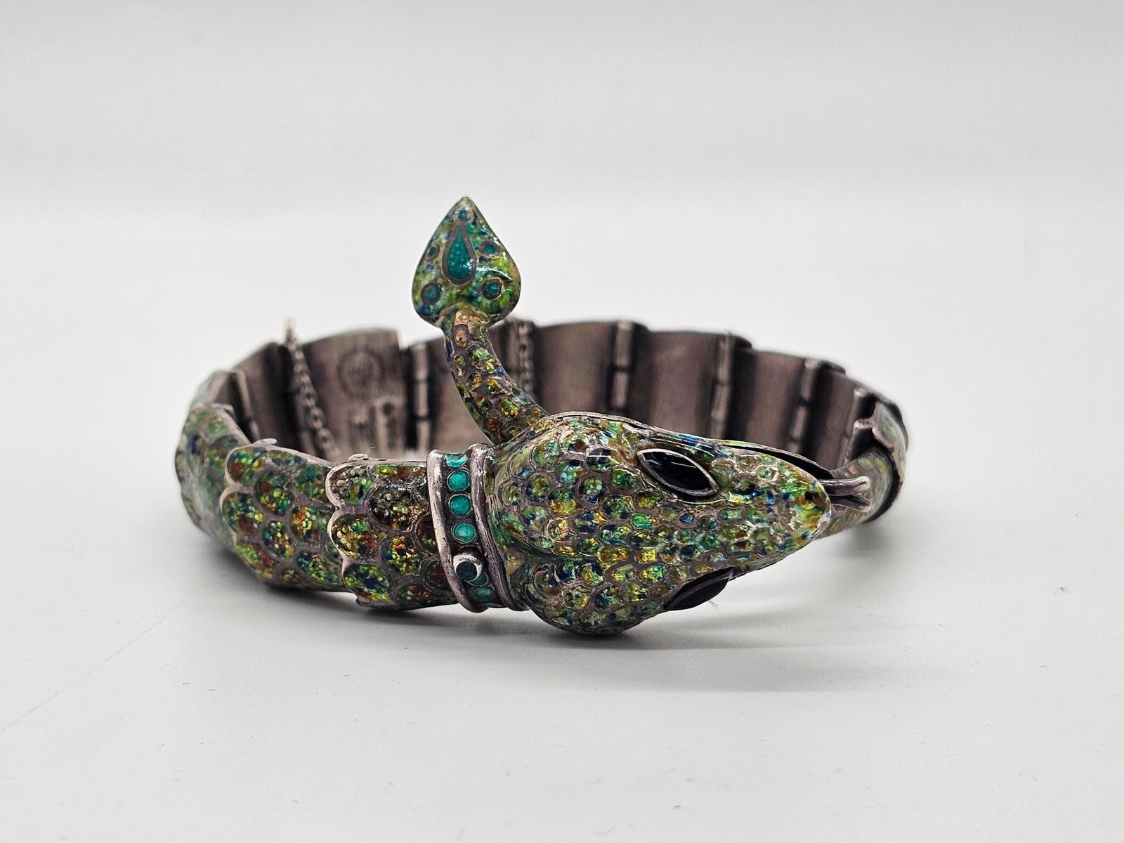 Margot De Taxco Enameled Sterling Snake Bracelet (1 of 10)