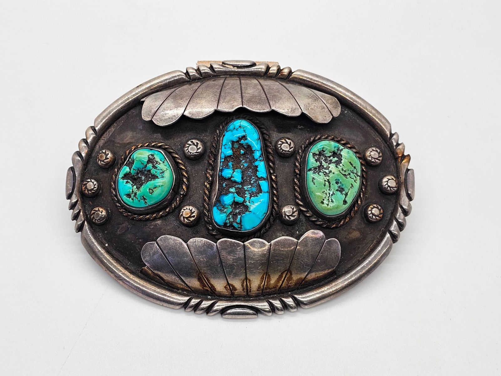 Navajo Silver & Turquoise Belt Buckle (1 of 6)