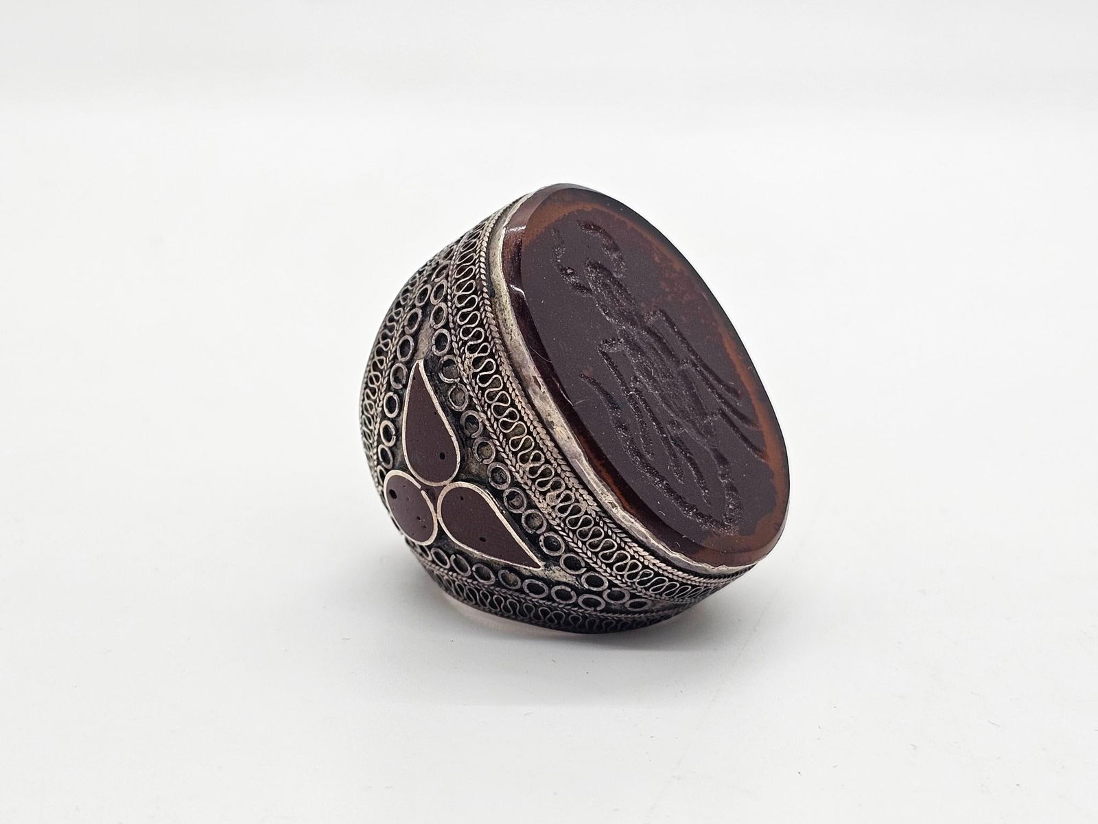 Large Vintage Silver Filigree Gemstone Stamp Ring (1 of 8)