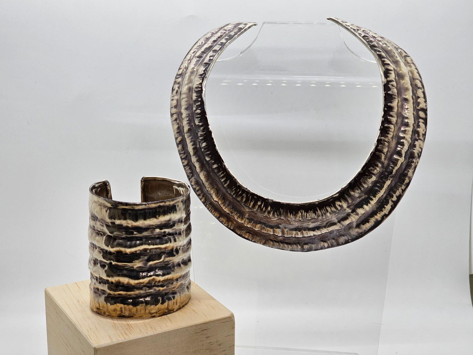 Signed Brutalist Cuff Necklace & Bracelet Set (1 of 13)