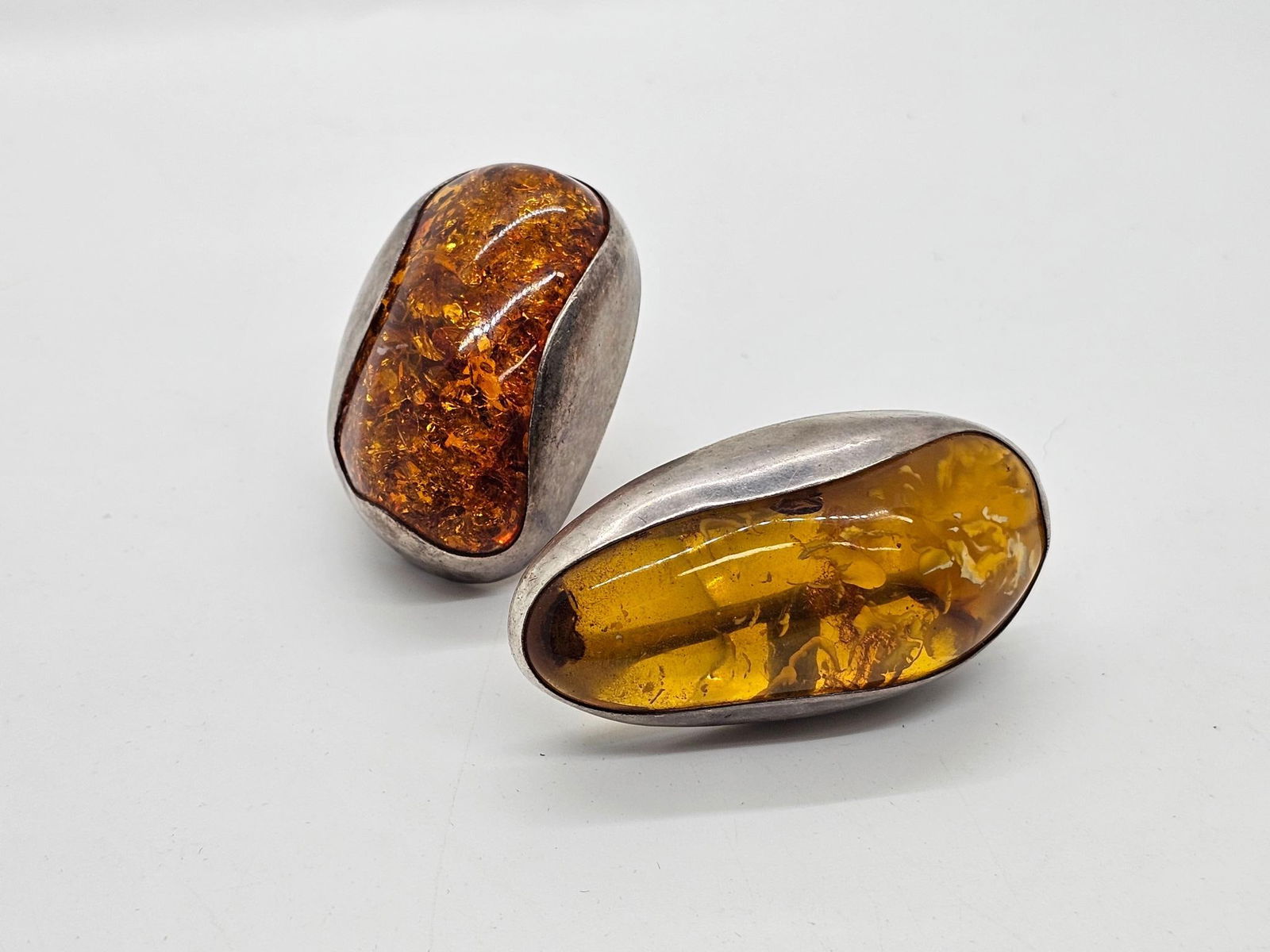 2 Large Sterling Silver Honey Amber Rings (1 of 15)