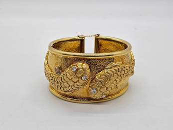 Style of David Webb 18k Gold & Diamond Fish Bangle