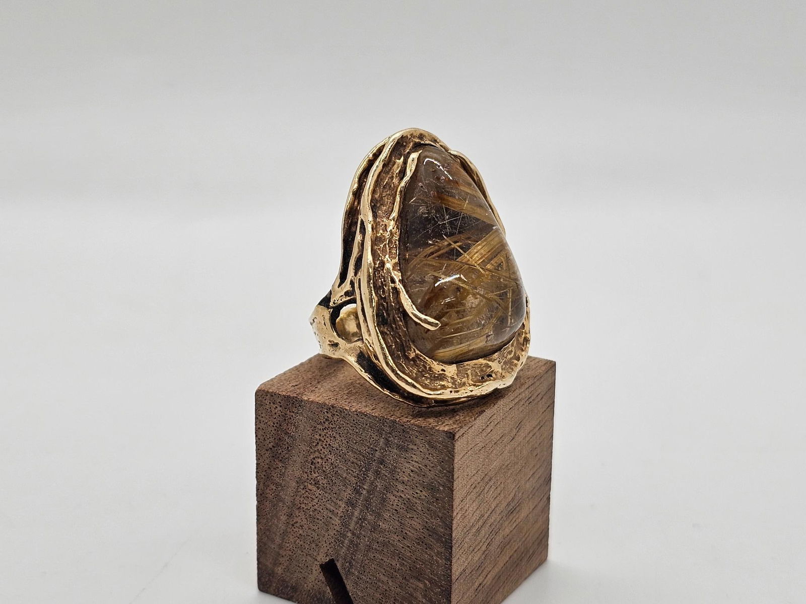 14K Gold & Rutilated Quartz Brutalist Style Ring (1 of 8)