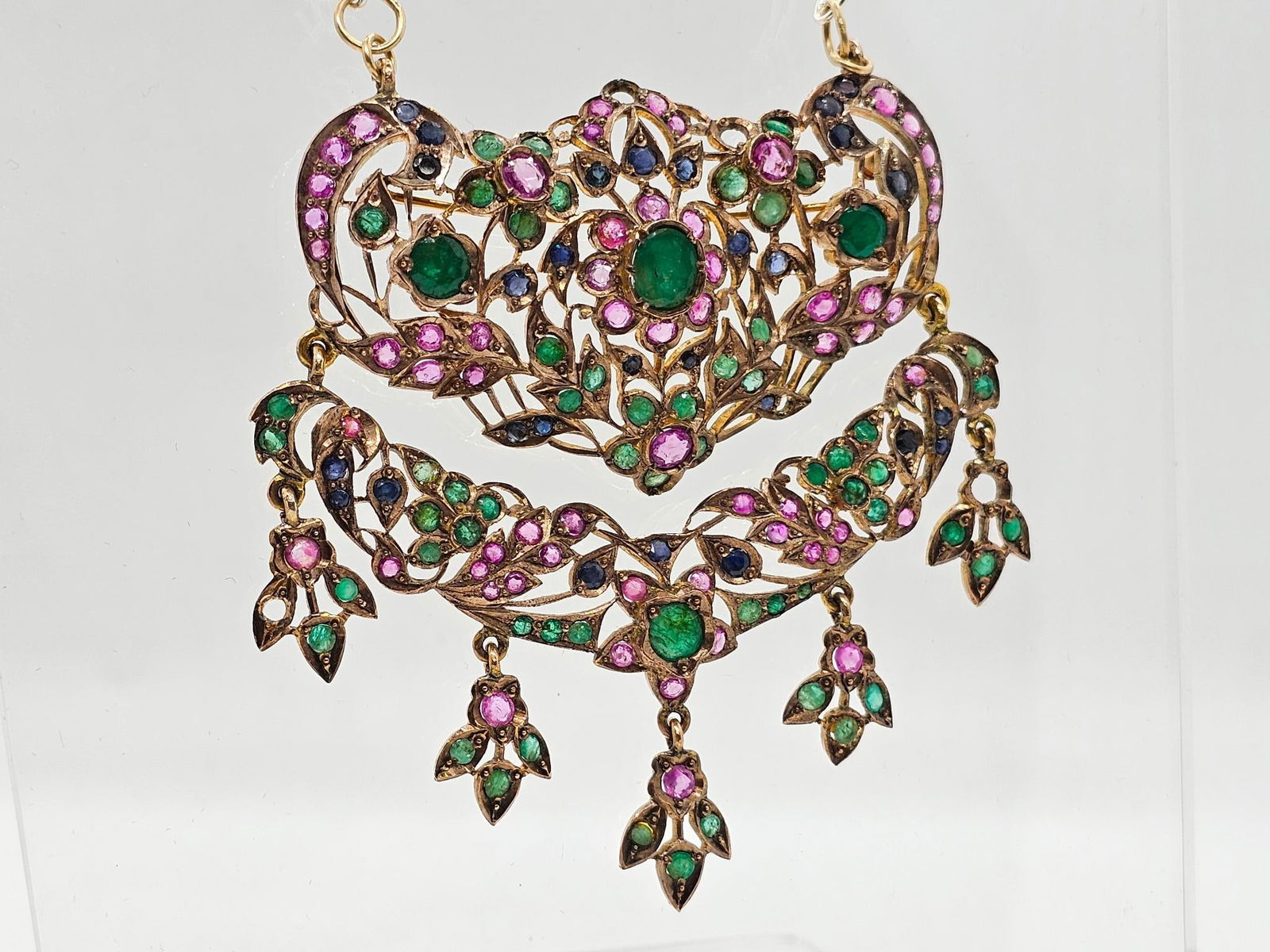 Victorian 10K Gold Emerald & Sapphire Pendant (1 of 8)