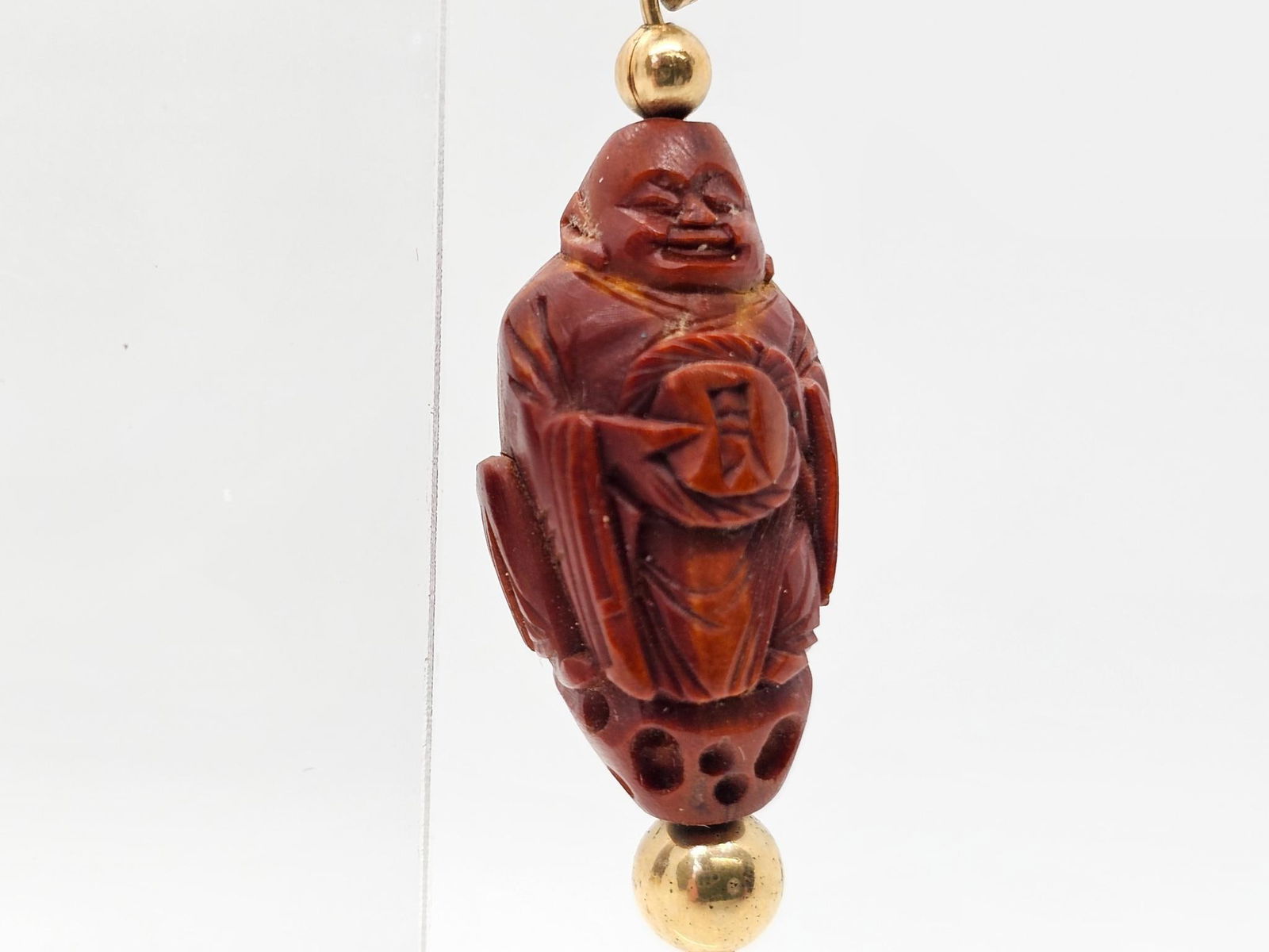 14K Yellow Gold Oriental Carved Stone Earrings (1 of 2)