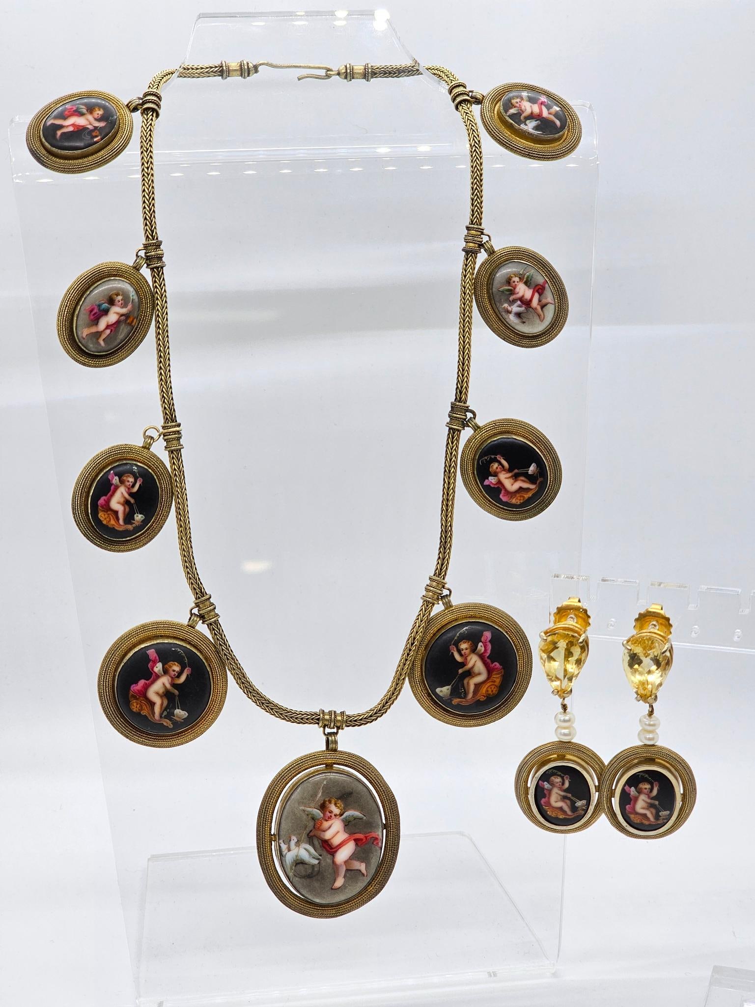 Antique Silver Necklace Set - Painted Porcelain (1 of 13)