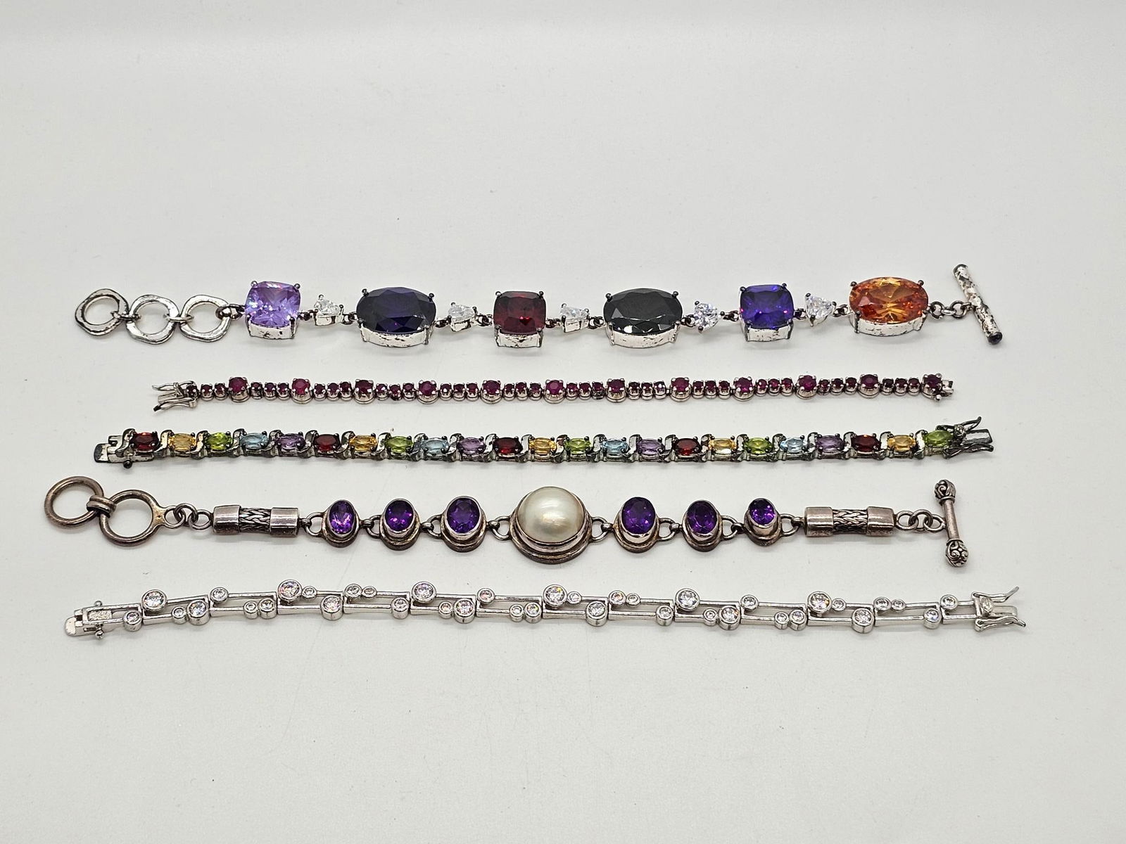 5 Sterling Silver Gemstone Bracelets - Estate Lot (1 of 8)