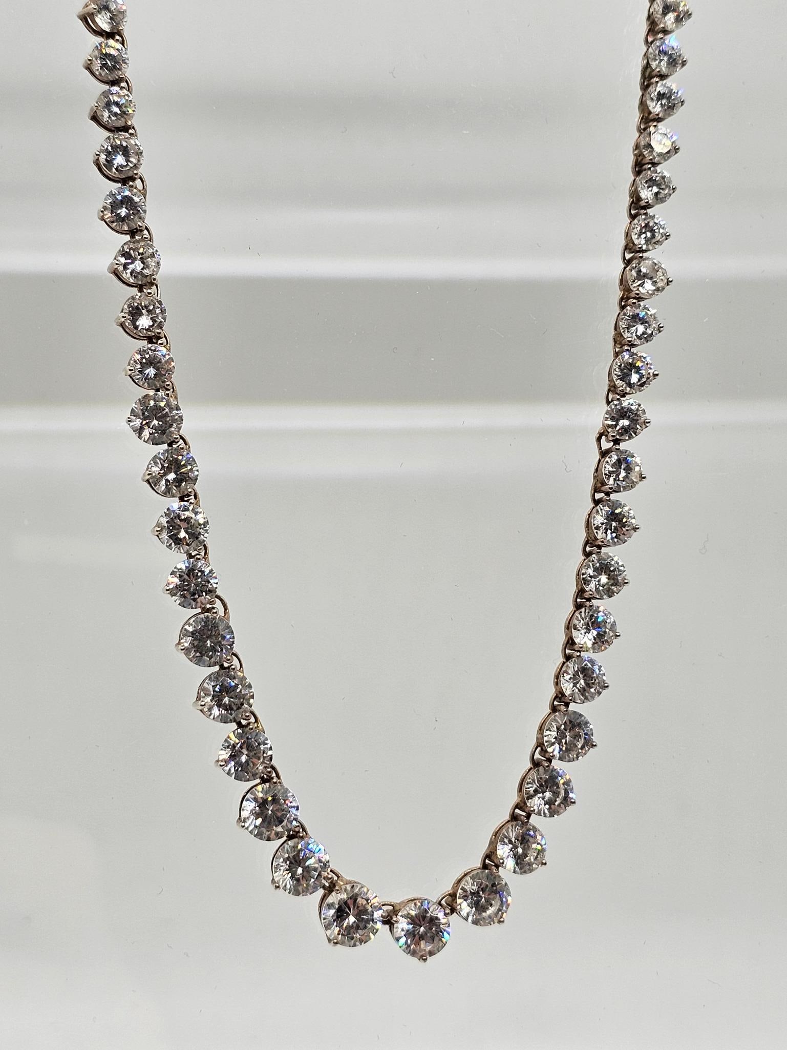 Graduated Cut Crystal Sterling Silver Necklace (1 of 9)