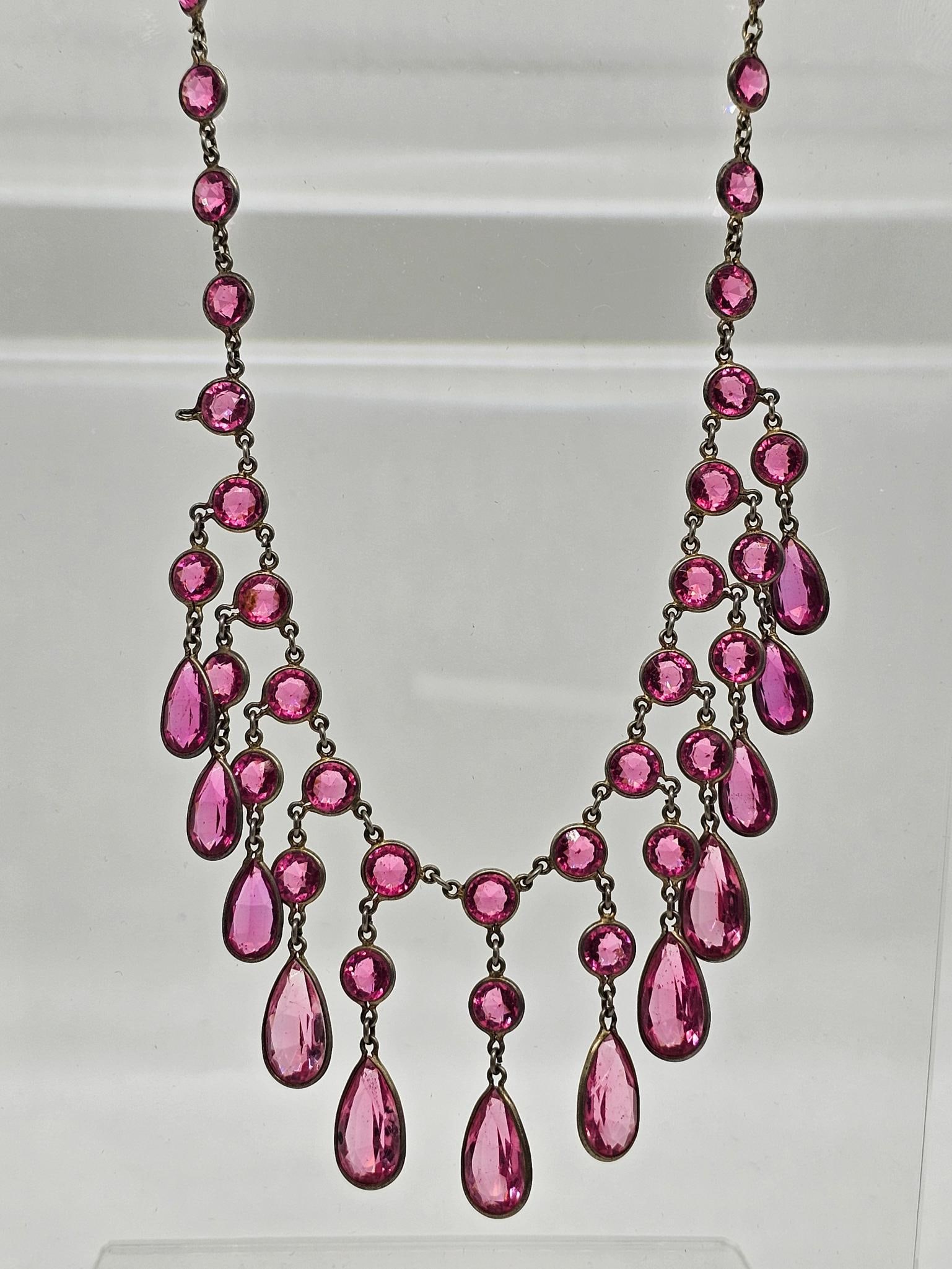 Antique Silver & Gemstone Teardrop Necklace (1 of 7)