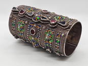 Large Kabyle Berber Enameled Silver Cuff