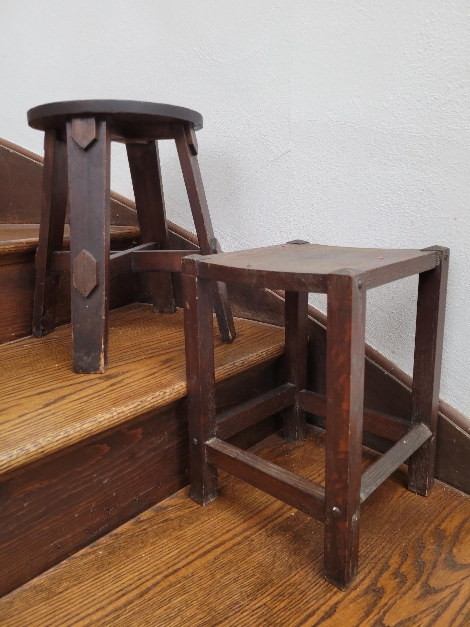 2pc Arts & Crafts Period Mission Oak Stools (1 of 5)