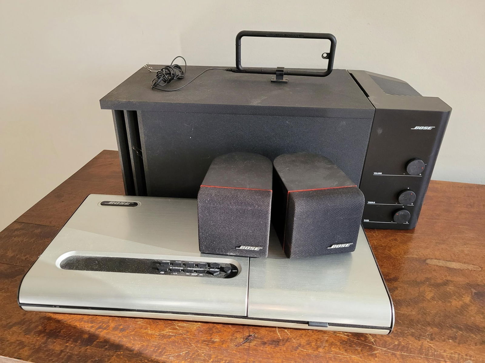 Bose Speaker System: The Bose system includes a Bose Lifestyle Model 5 Music Controller, Bose Powered Acoustimass 3 Subwoofer, and 2 speakers. The system was working last client used it, has not been tested since disconne