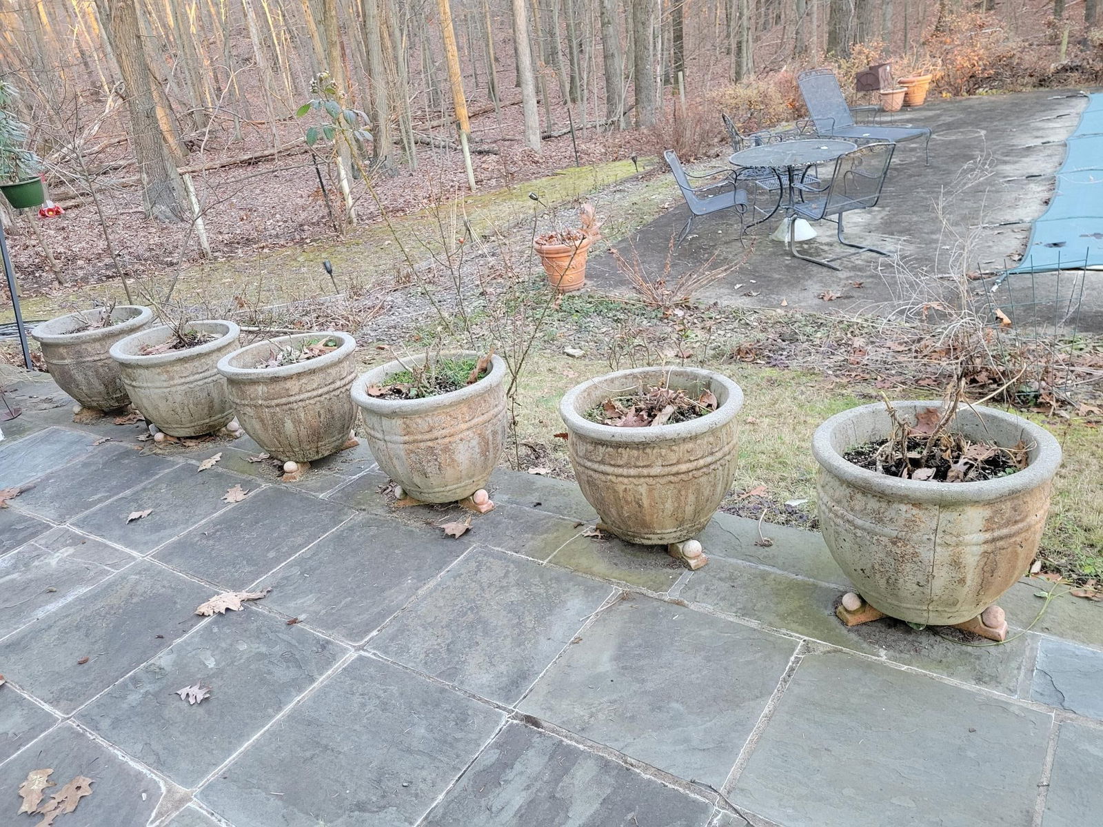 (6) Six Concrete Flower Pots on Bases (1 of 4)