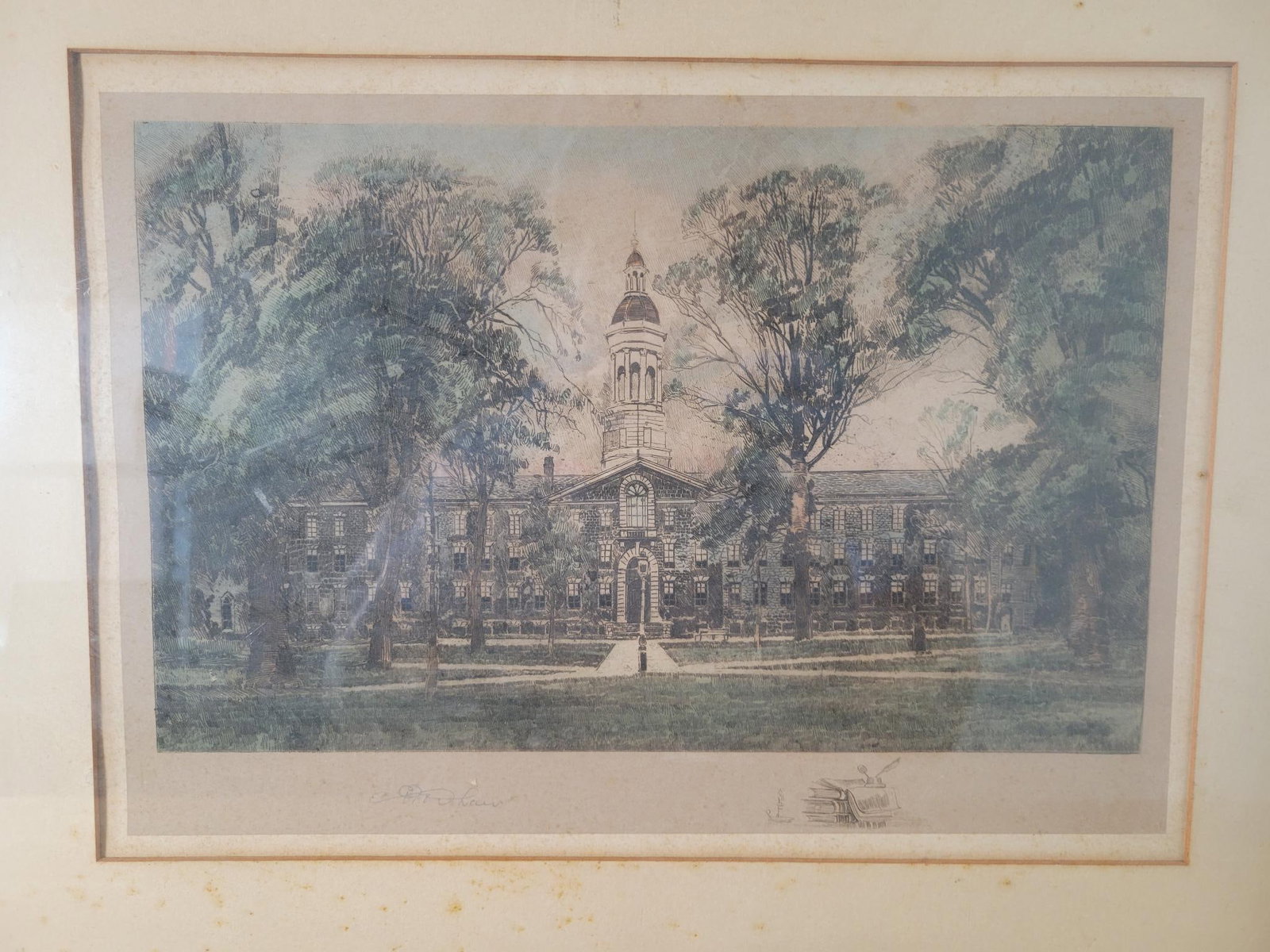 Antique Signed Engraving of Nassau Hall Princeton (1 of 8)